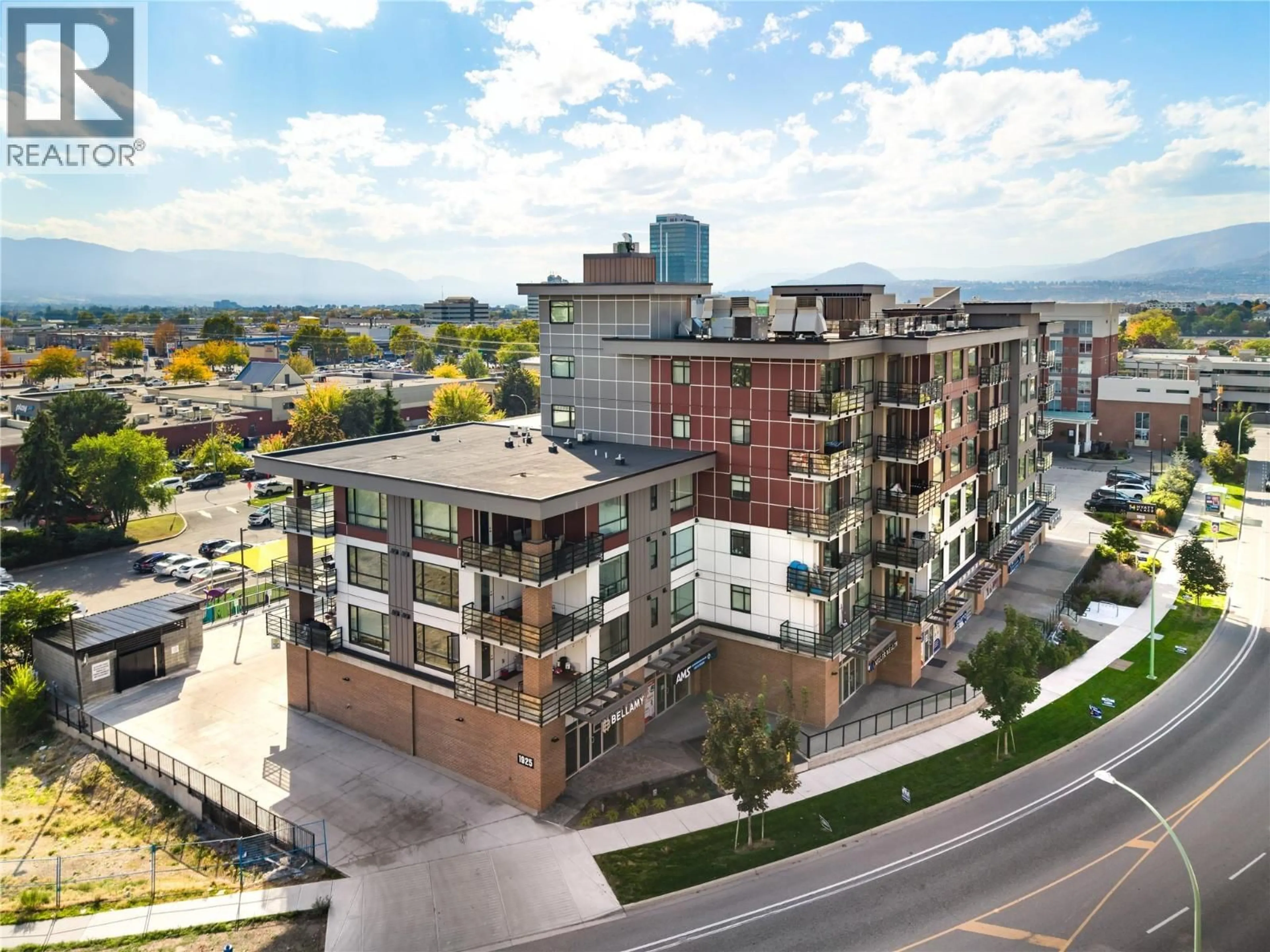 A pic from outside/outdoor area/front of a property/back of a property/a pic from drone, city buildings view from balcony for 406 - 1925 ENTERPRISE WAY, Kelowna British Columbia V1Y0J8