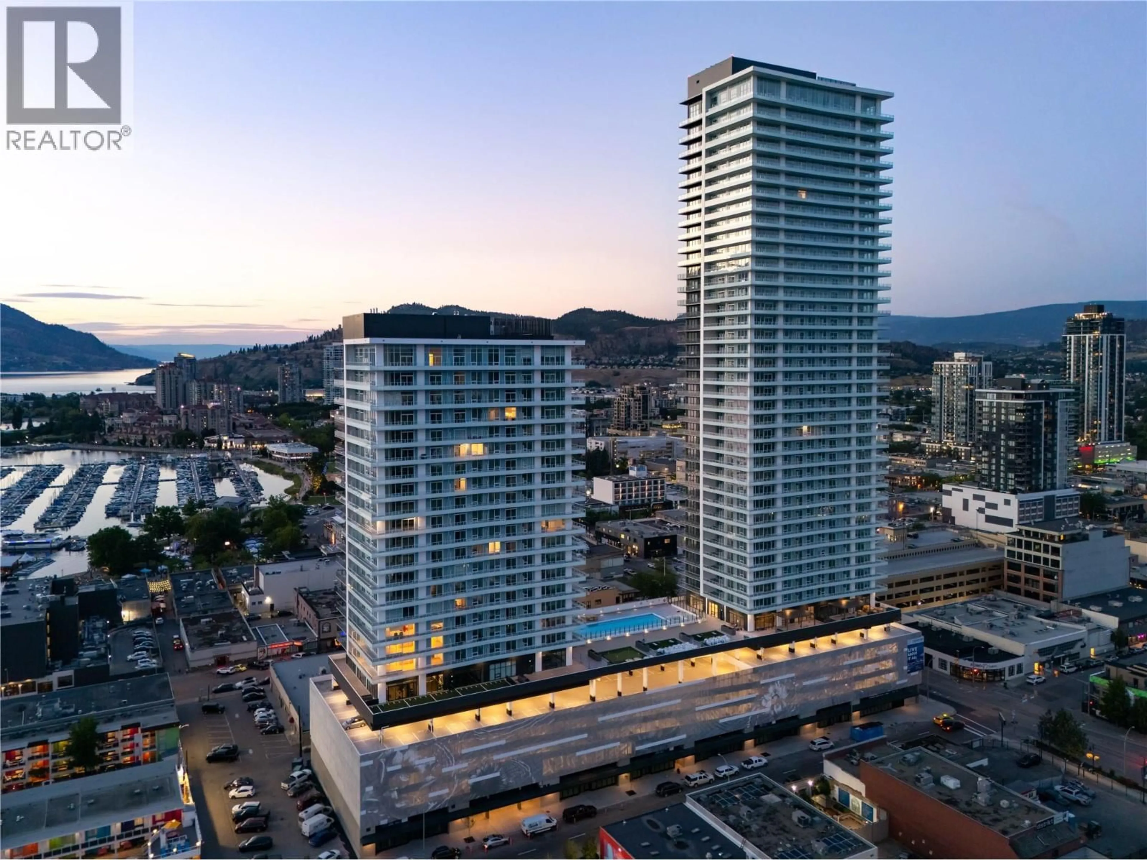 A pic from outside/outdoor area/front of a property/back of a property/a pic from drone, city buildings view from balcony for 2105 - 1626 WATER STREET, Kelowna British Columbia V1Y0N7