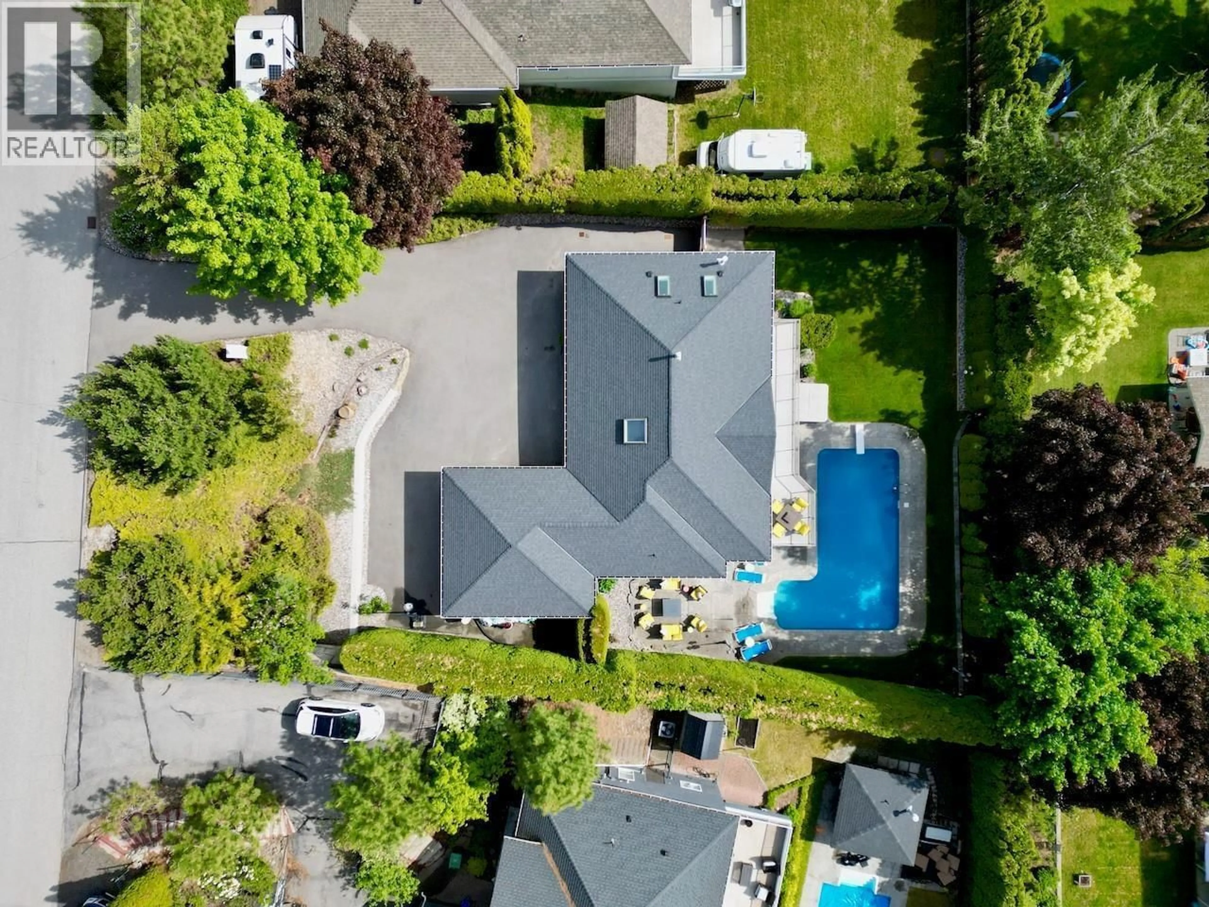A pic from outside/outdoor area/front of a property/back of a property/a pic from drone, street for 1577 KLEIN ROAD, West Kelowna British Columbia V1Z3H5