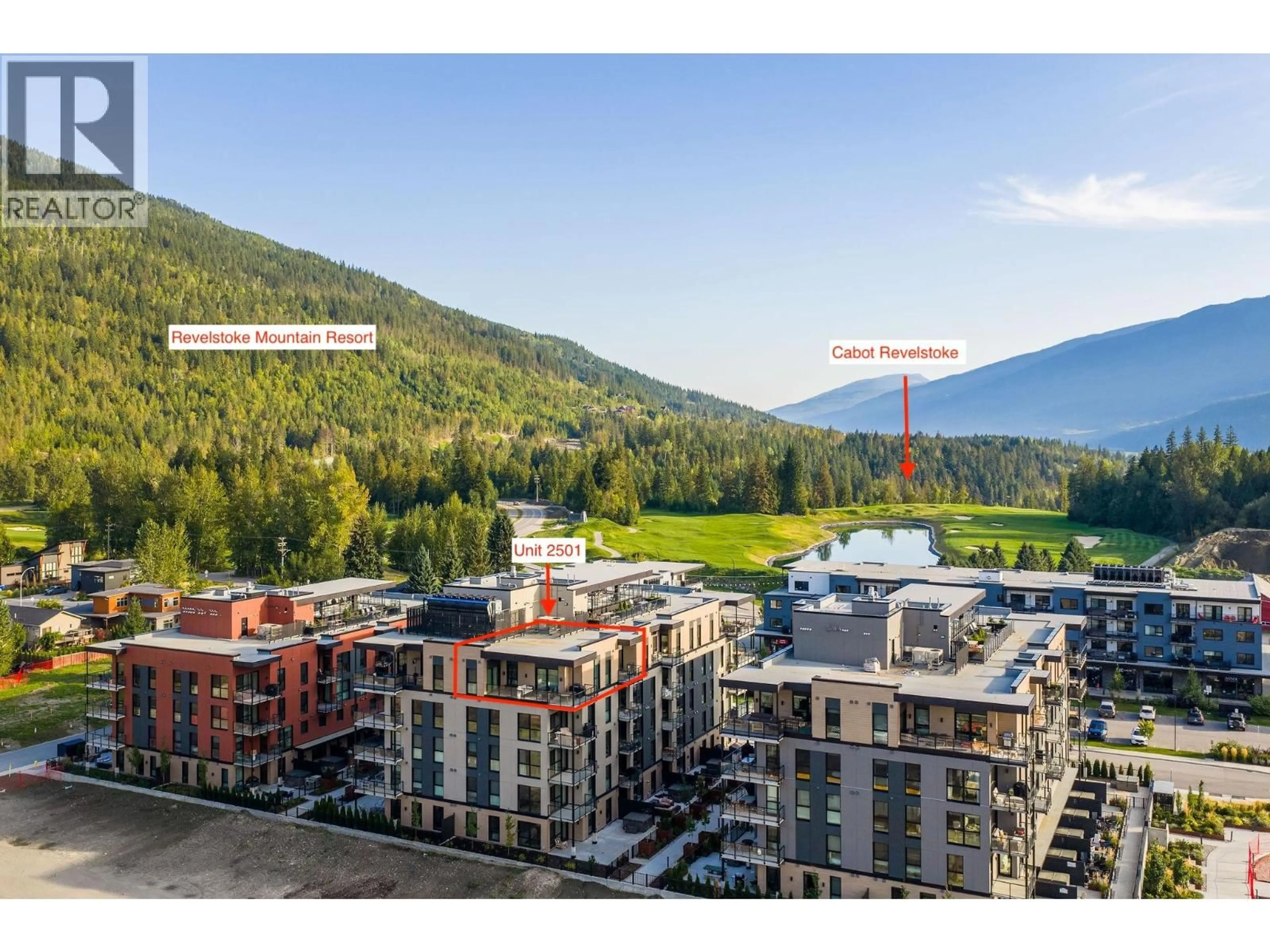 A pic from outside/outdoor area/front of a property/back of a property/a pic from drone, mountain view for 2501 - 1702 COURSIER AVENUE, Revelstoke British Columbia V0E2S1