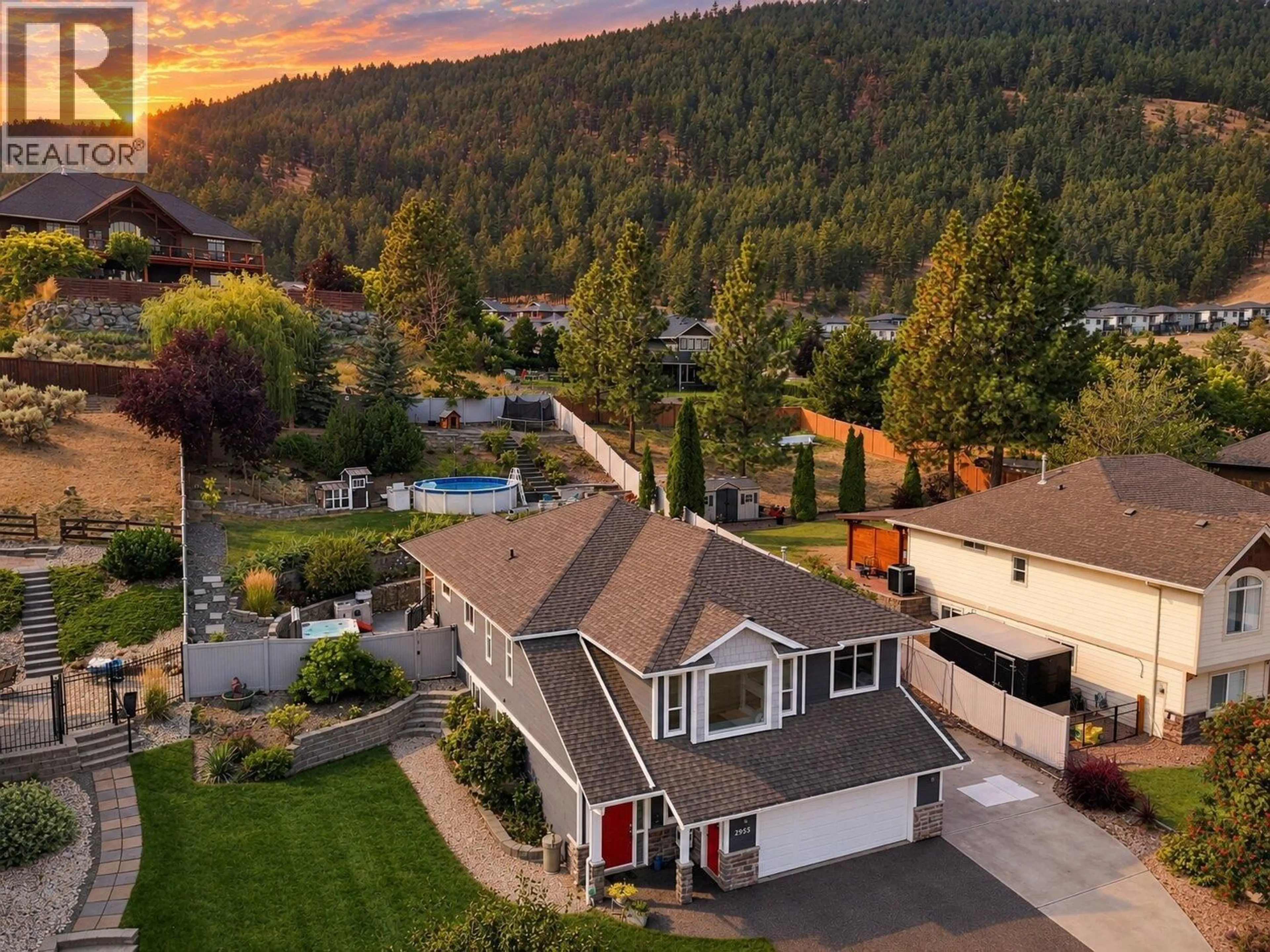 A pic from outside/outdoor area/front of a property/back of a property/a pic from drone, mountain view for 2955 KICKING HORSE DRIVE, Kamloops British Columbia V2E2L8