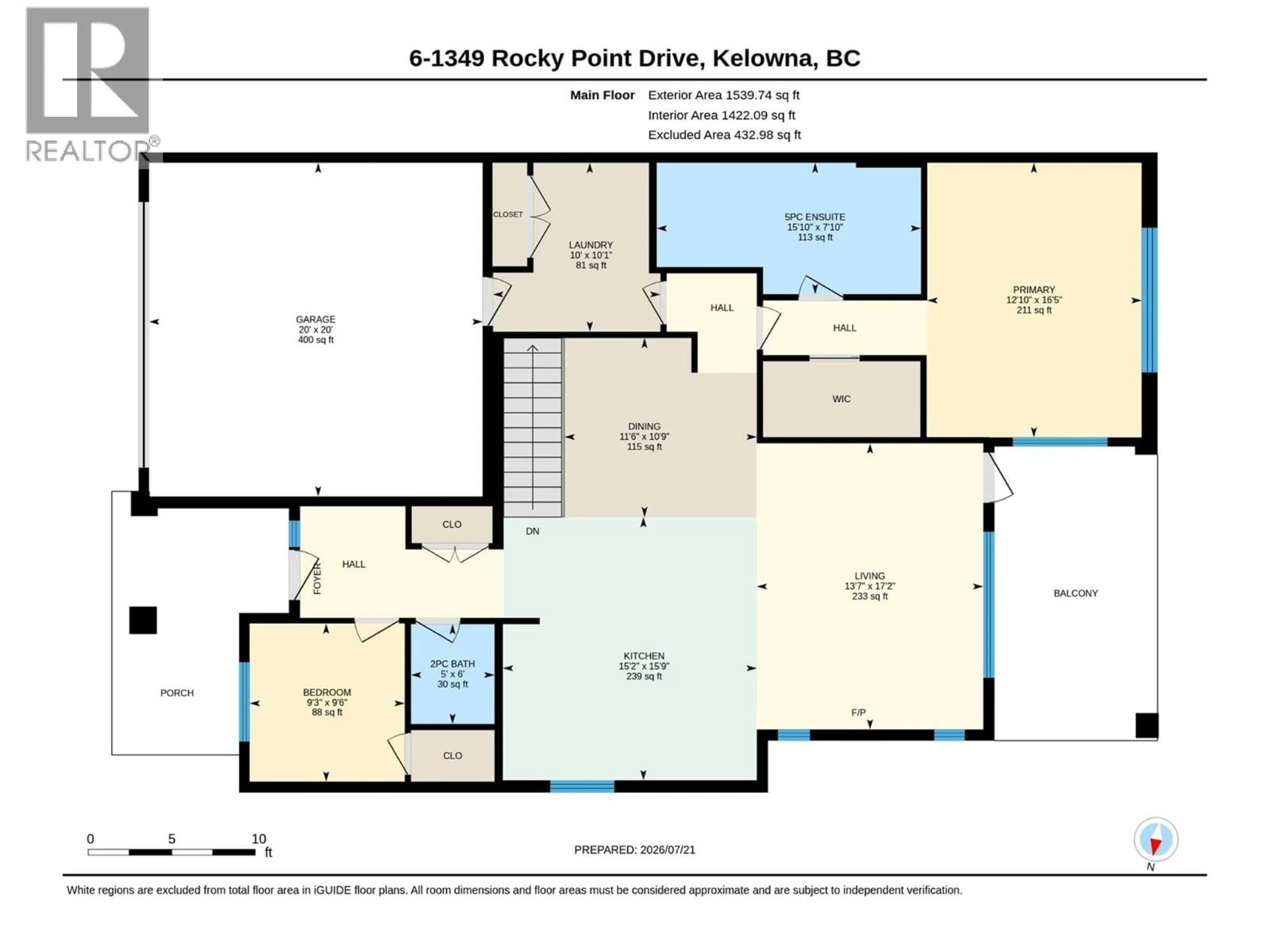 Floor plan for 6 - 1349 ROCKY POINT DRIVE, Kelowna British Columbia V1V0B5