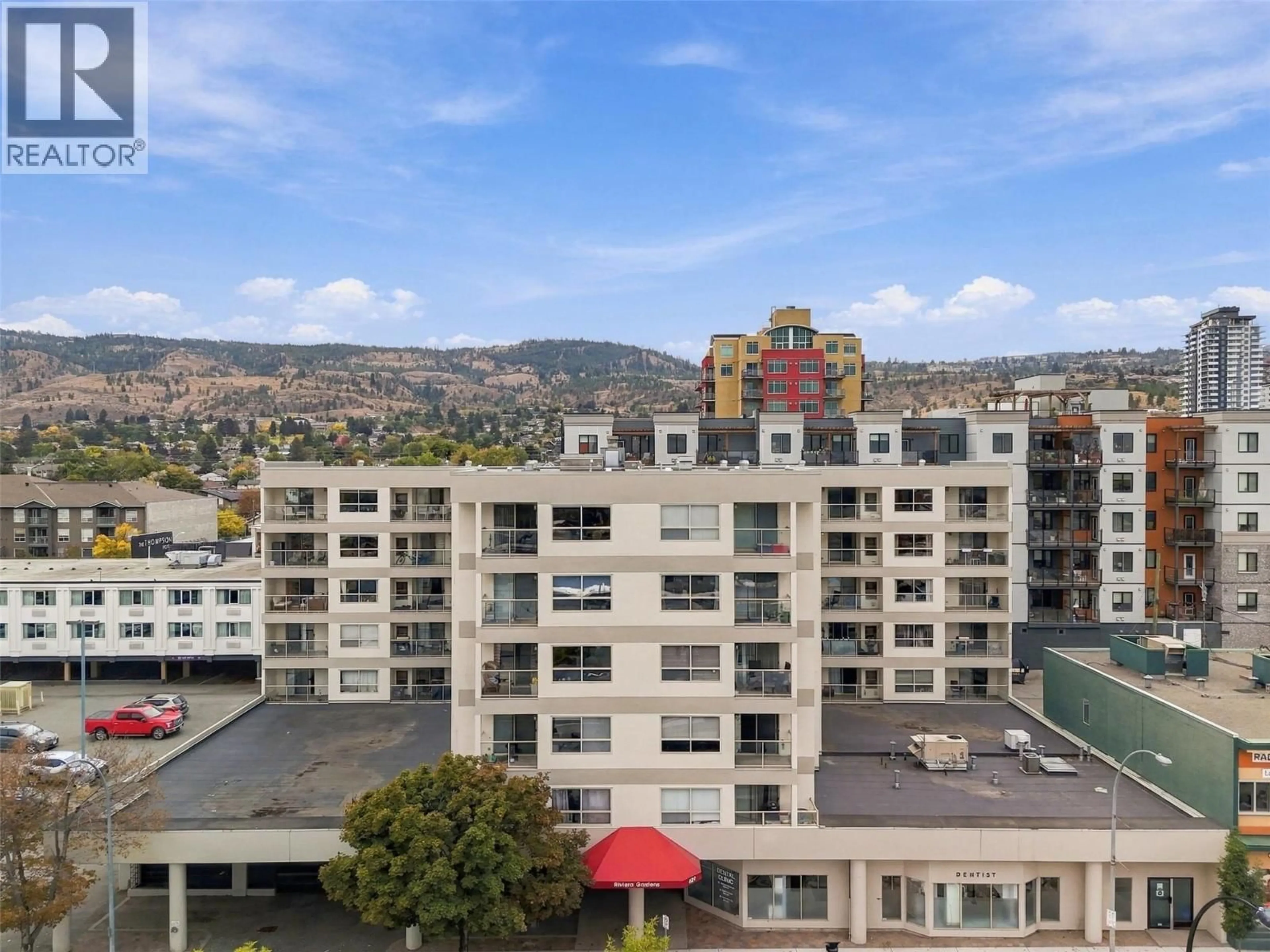 A pic from outside/outdoor area/front of a property/back of a property/a pic from drone, city buildings view from balcony for 505 - 629 LANSDOWNE STREET, Kamloops British Columbia V2C1Y6