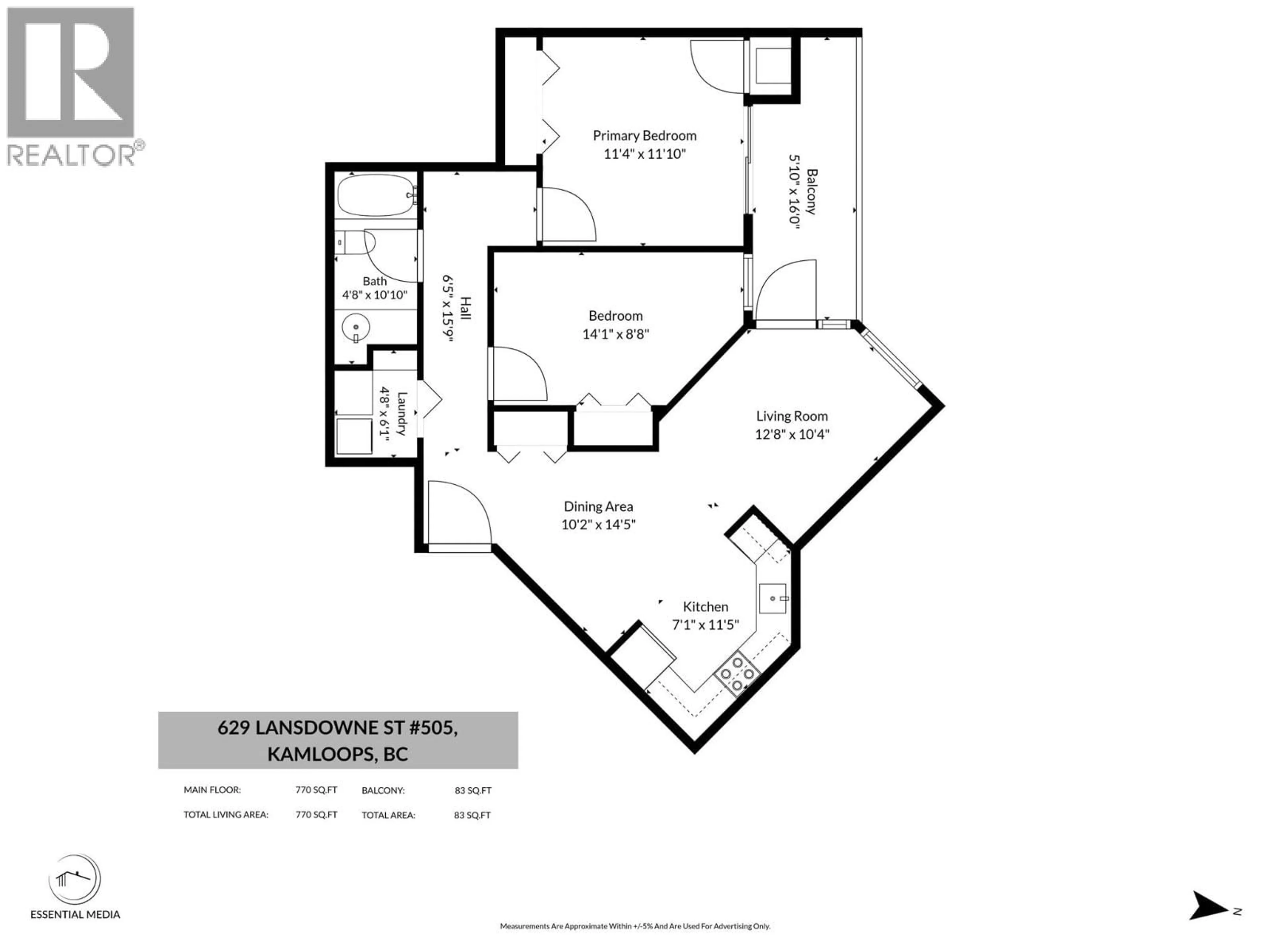 Floor plan for 505 - 629 LANSDOWNE STREET, Kamloops British Columbia V2C1Y6