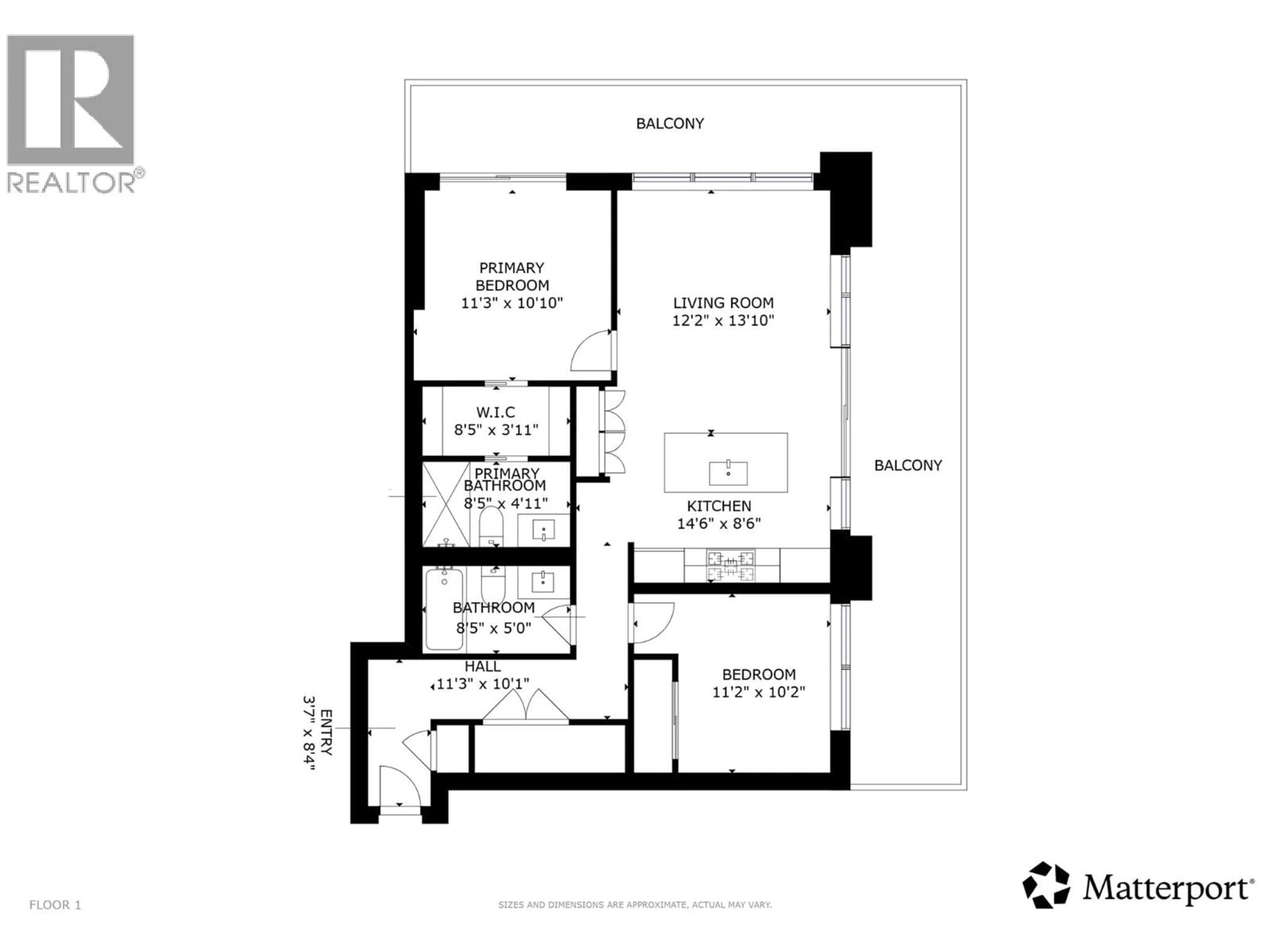 Floor plan for 1804 - 1626 WATER STREET, Kelowna British Columbia V1Y0N7