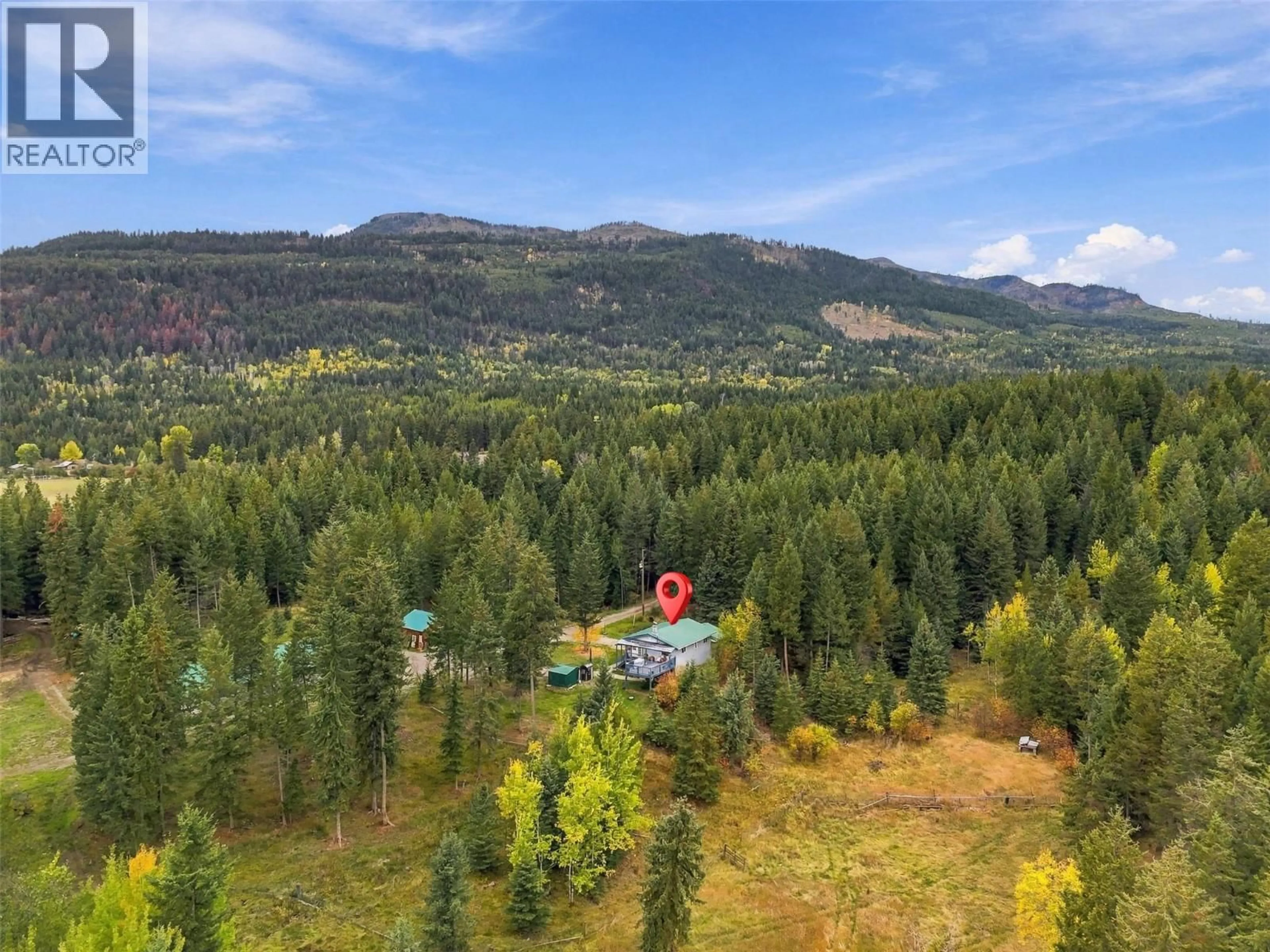 A pic from outside/outdoor area/front of a property/back of a property/a pic from drone, forest/trees view for 6732 PAXTON VALLEY ROAD, Falkland British Columbia V0E1W1