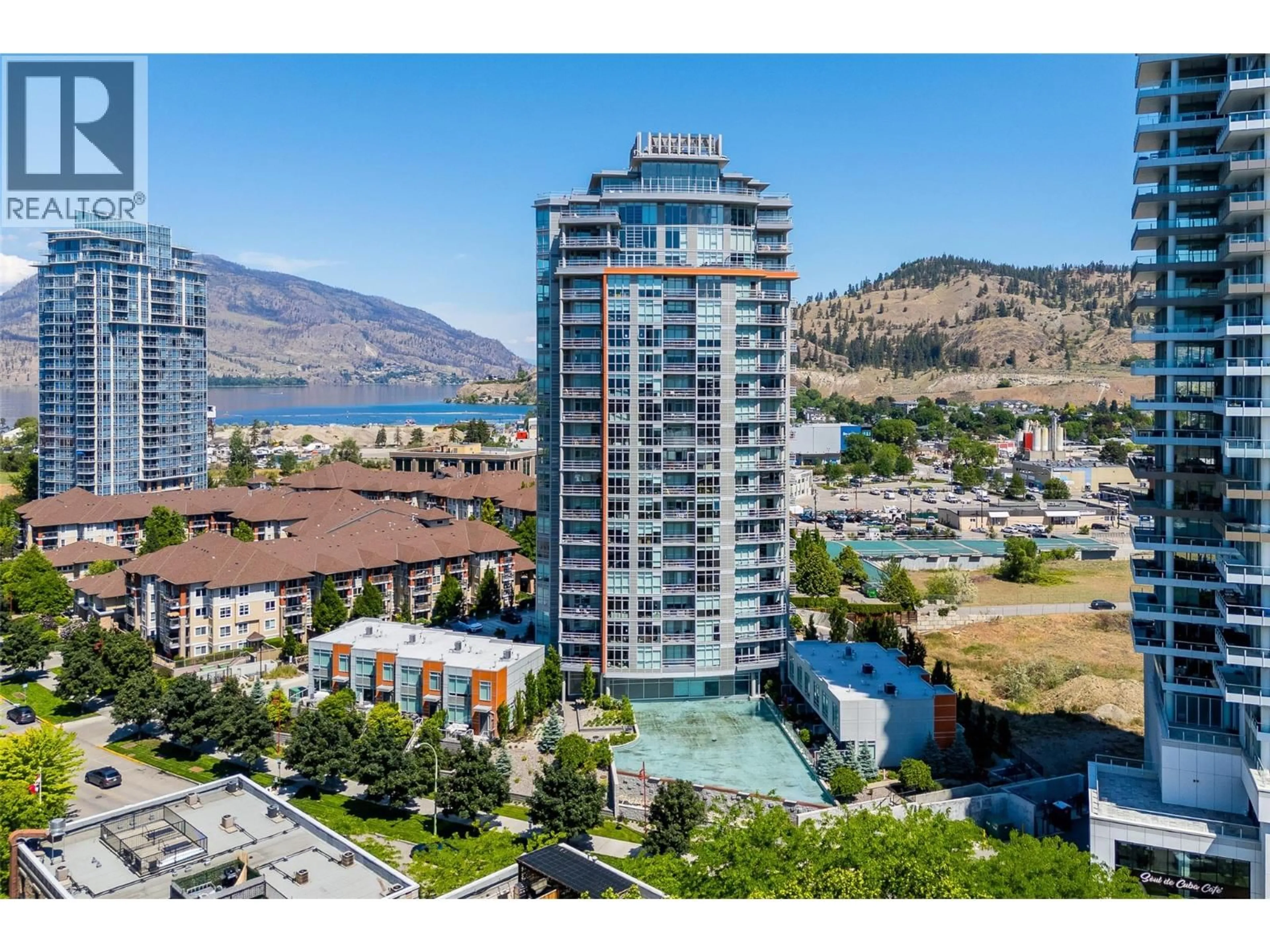 A pic from outside/outdoor area/front of a property/back of a property/a pic from drone, city buildings view from balcony for 1504 - 1151 SUNSET DRIVE, Kelowna British Columbia V1Y9Z5