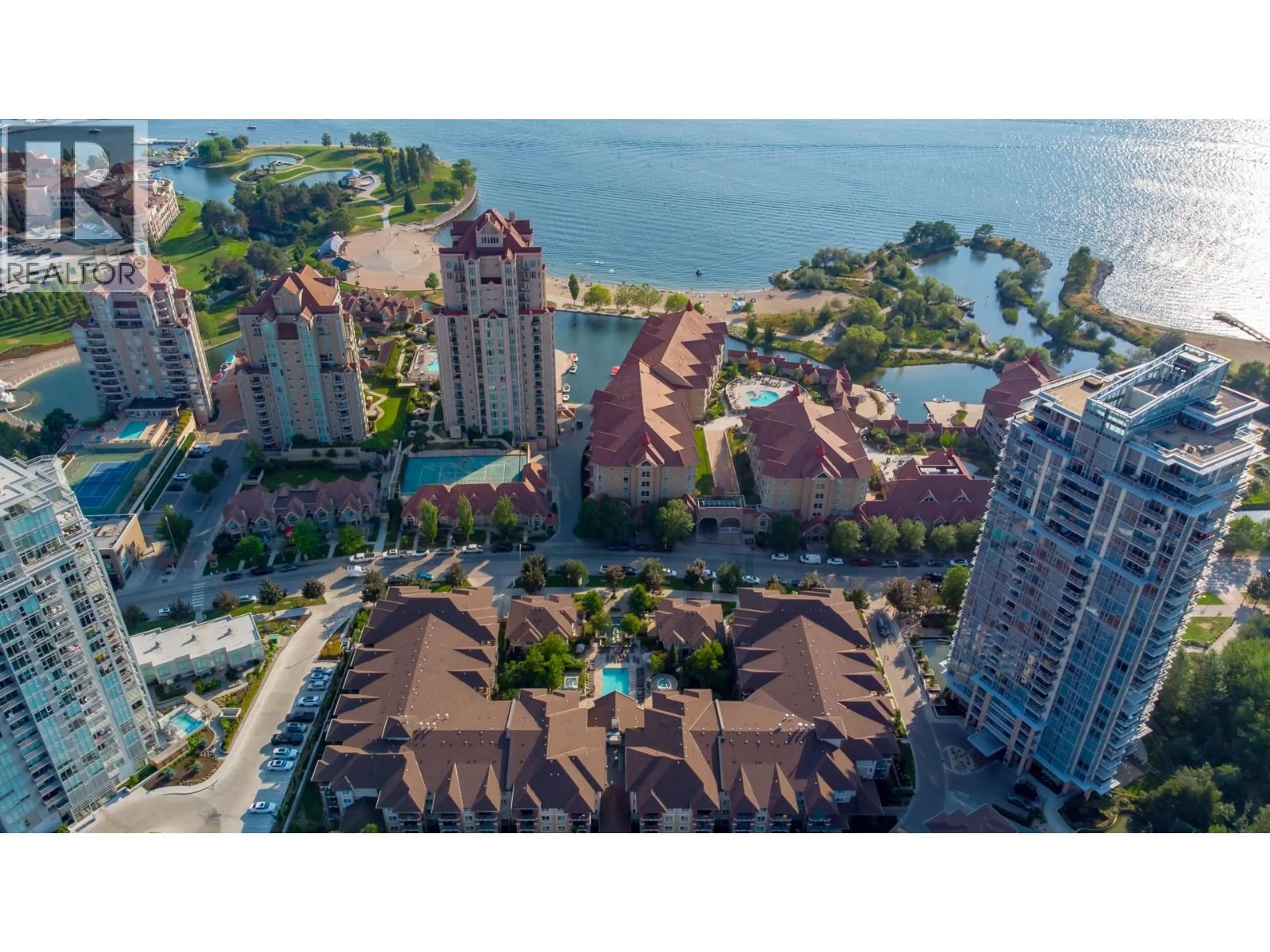 A pic from outside/outdoor area/front of a property/back of a property/a pic from drone, city buildings view from balcony for 211 - 1083 SUNSET DRIVE, Kelowna British Columbia V1Y9Z5
