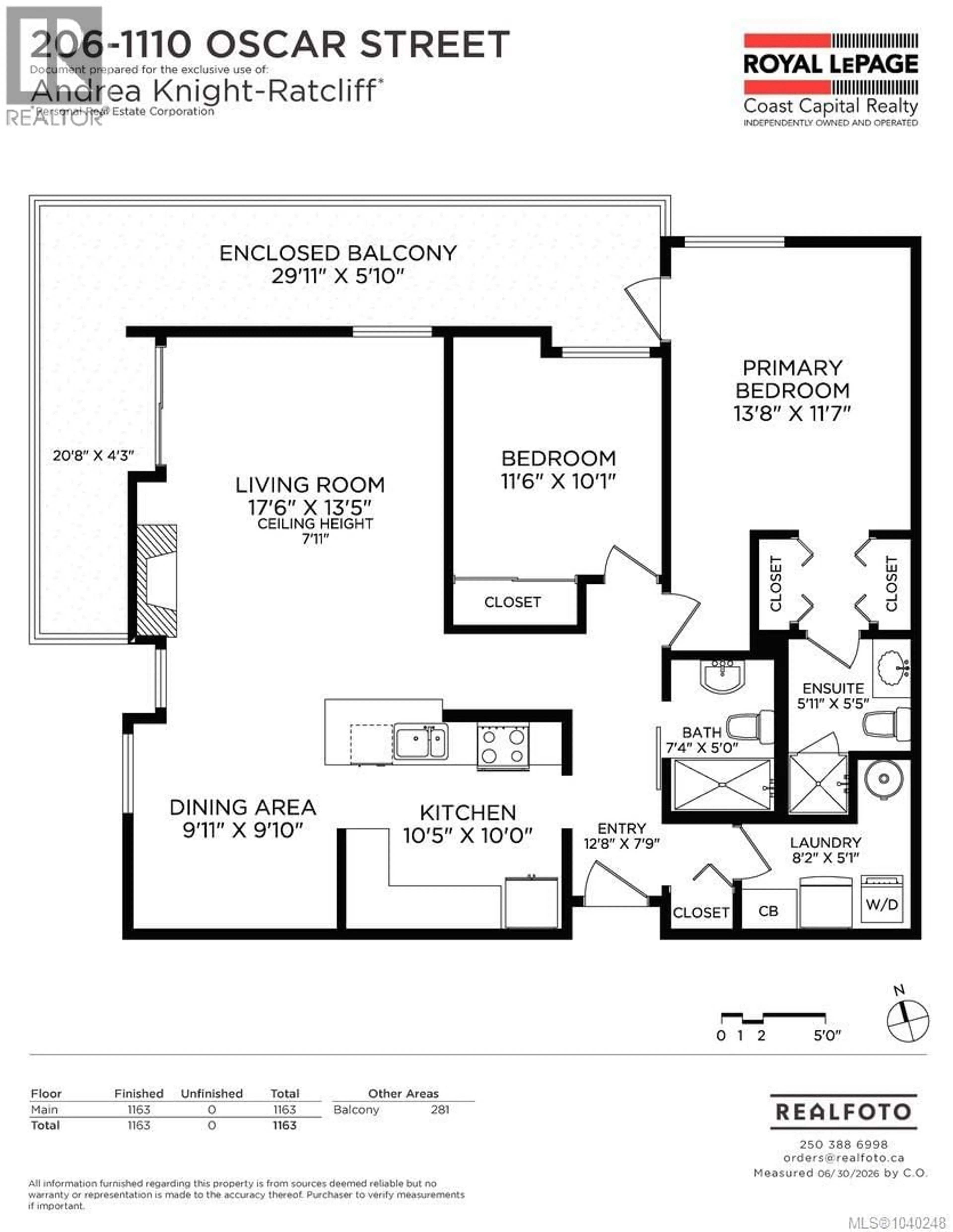 Floor plan for 206 - 1110 OSCAR STREET, Victoria British Columbia V8V4W5