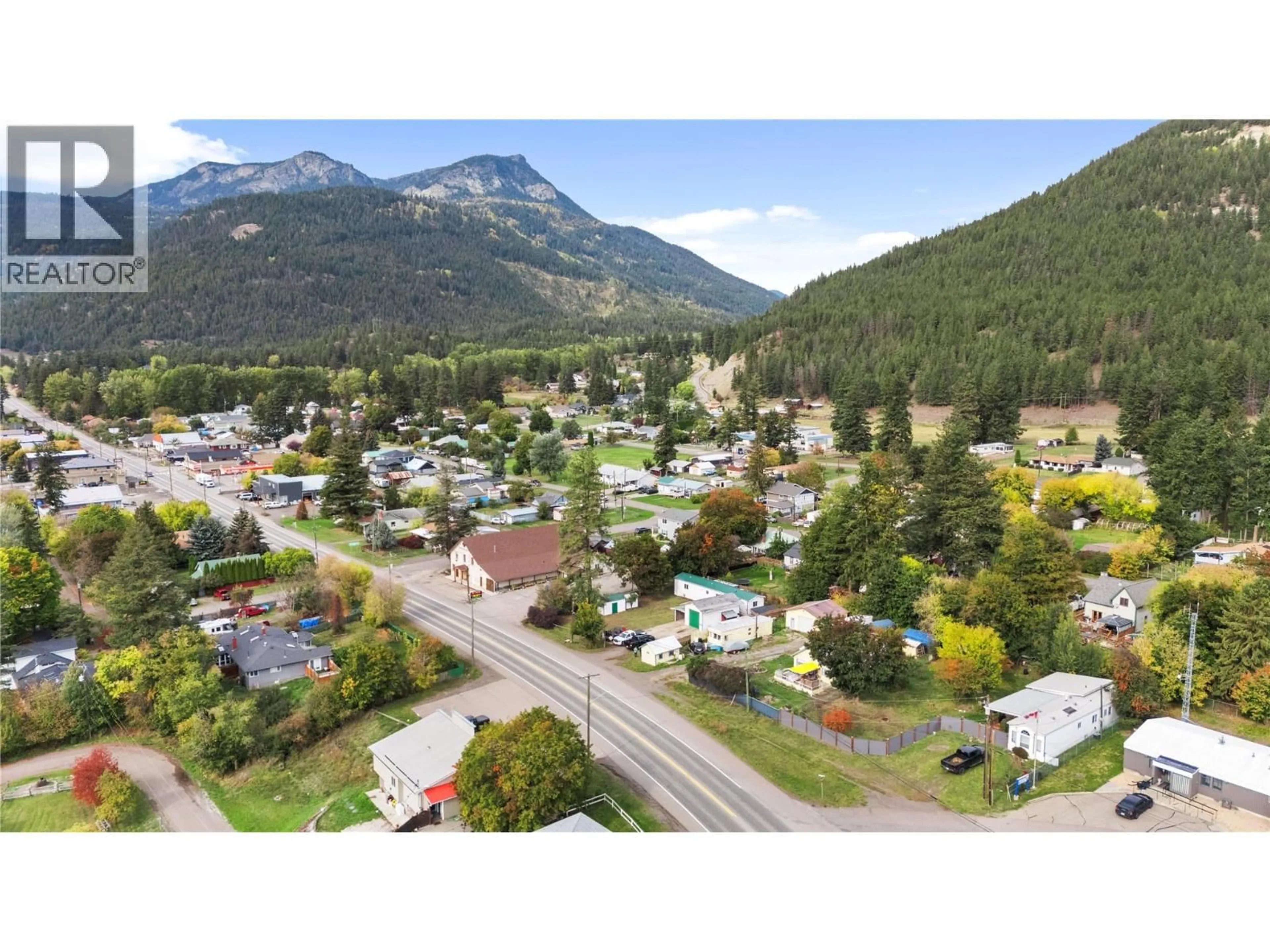 A pic from outside/outdoor area/front of a property/back of a property/a pic from drone, mountain view for 5694 97 HIGHWAY, Falkland British Columbia V0E1W0