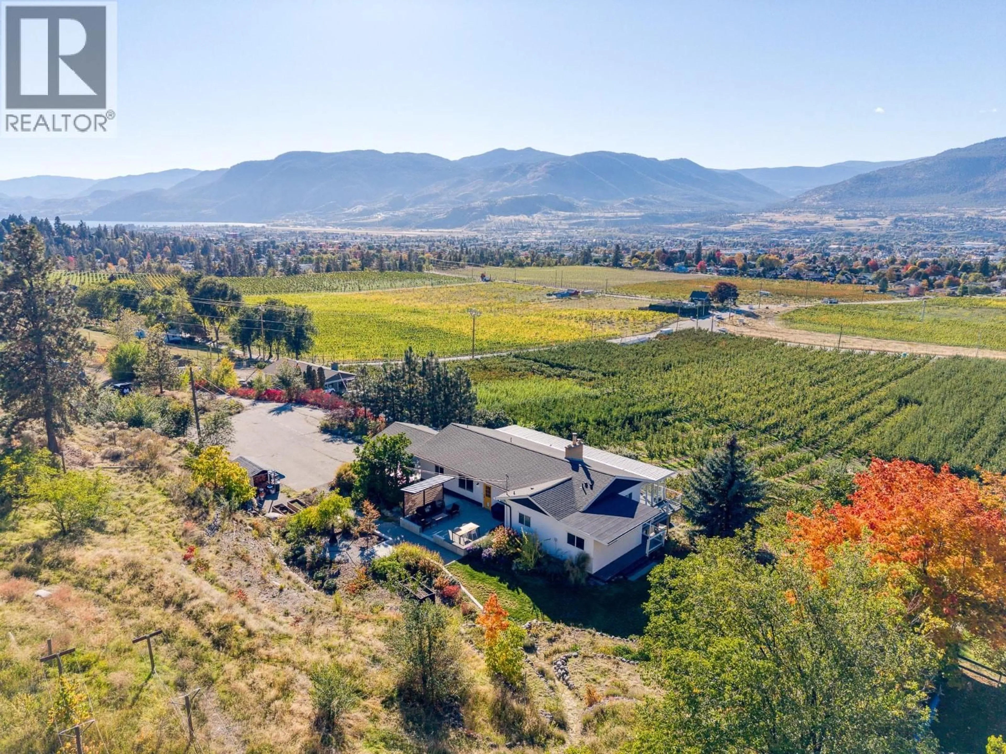 A pic from outside/outdoor area/front of a property/back of a property/a pic from drone, mountain view for 398 UPPER BENCH ROAD SOUTH, Penticton British Columbia V2A8S9