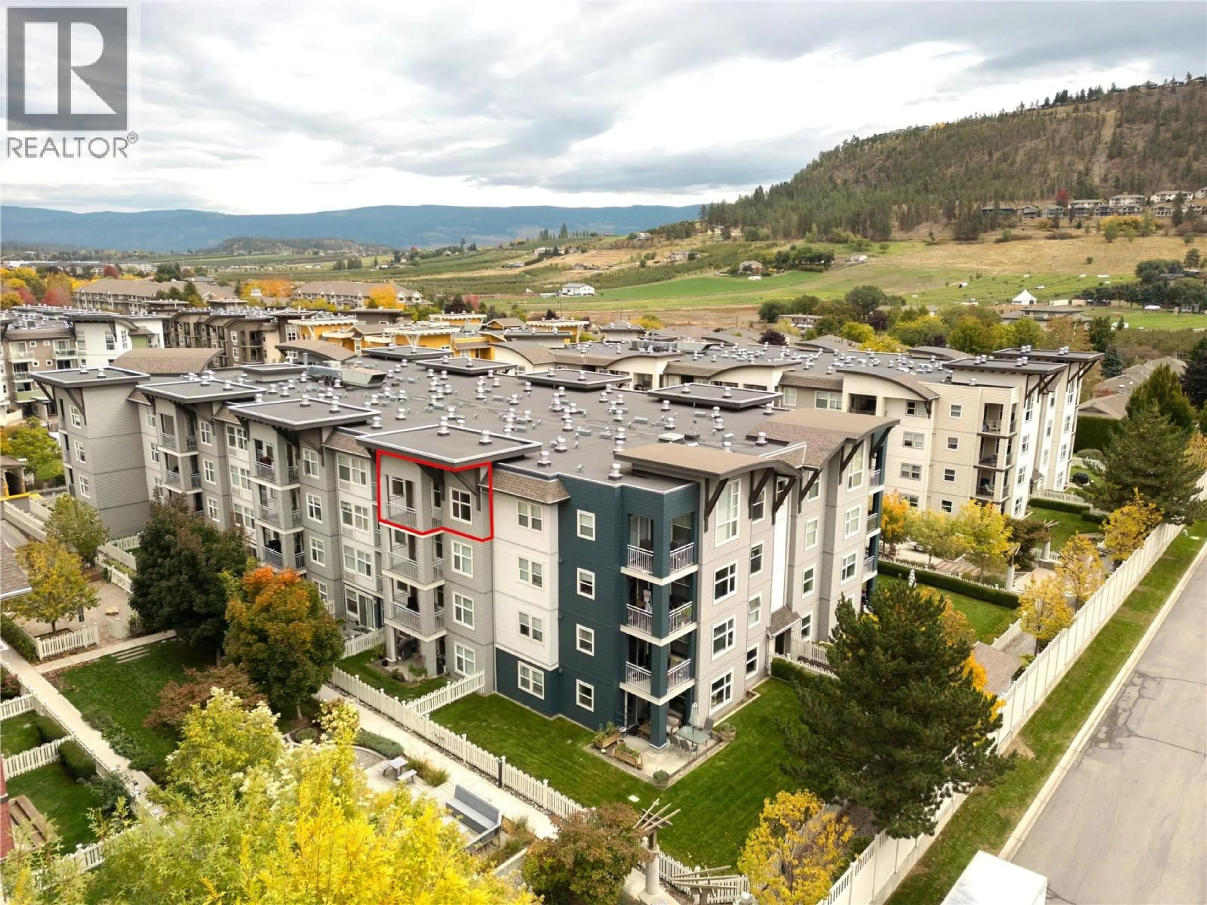 A pic from outside/outdoor area/front of a property/back of a property/a pic from drone, mountain view for 412 - 563 YATES ROAD, Kelowna British Columbia V1V2V3