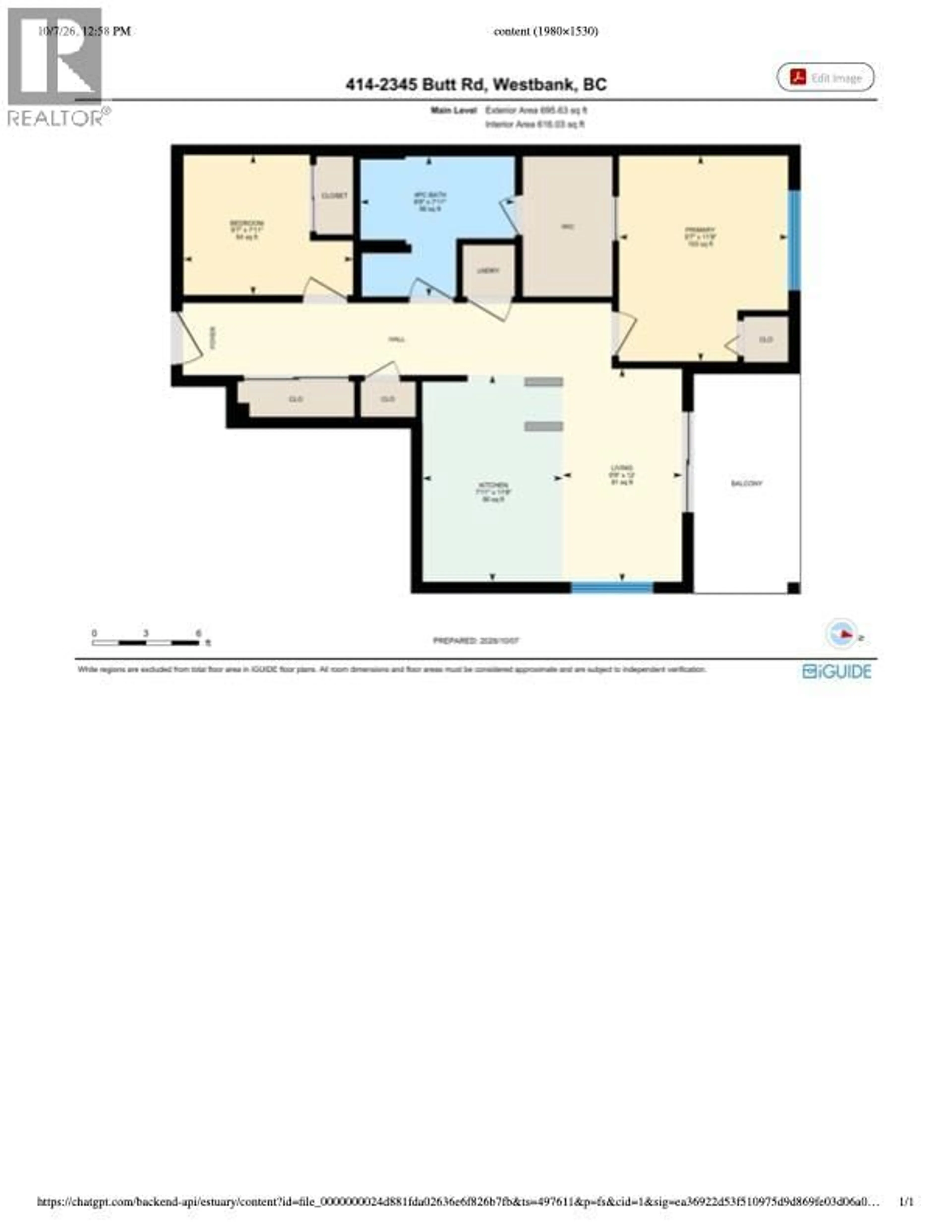 Floor plan for 414 - 2345 BUTT ROAD, Westbank British Columbia V4T0G2