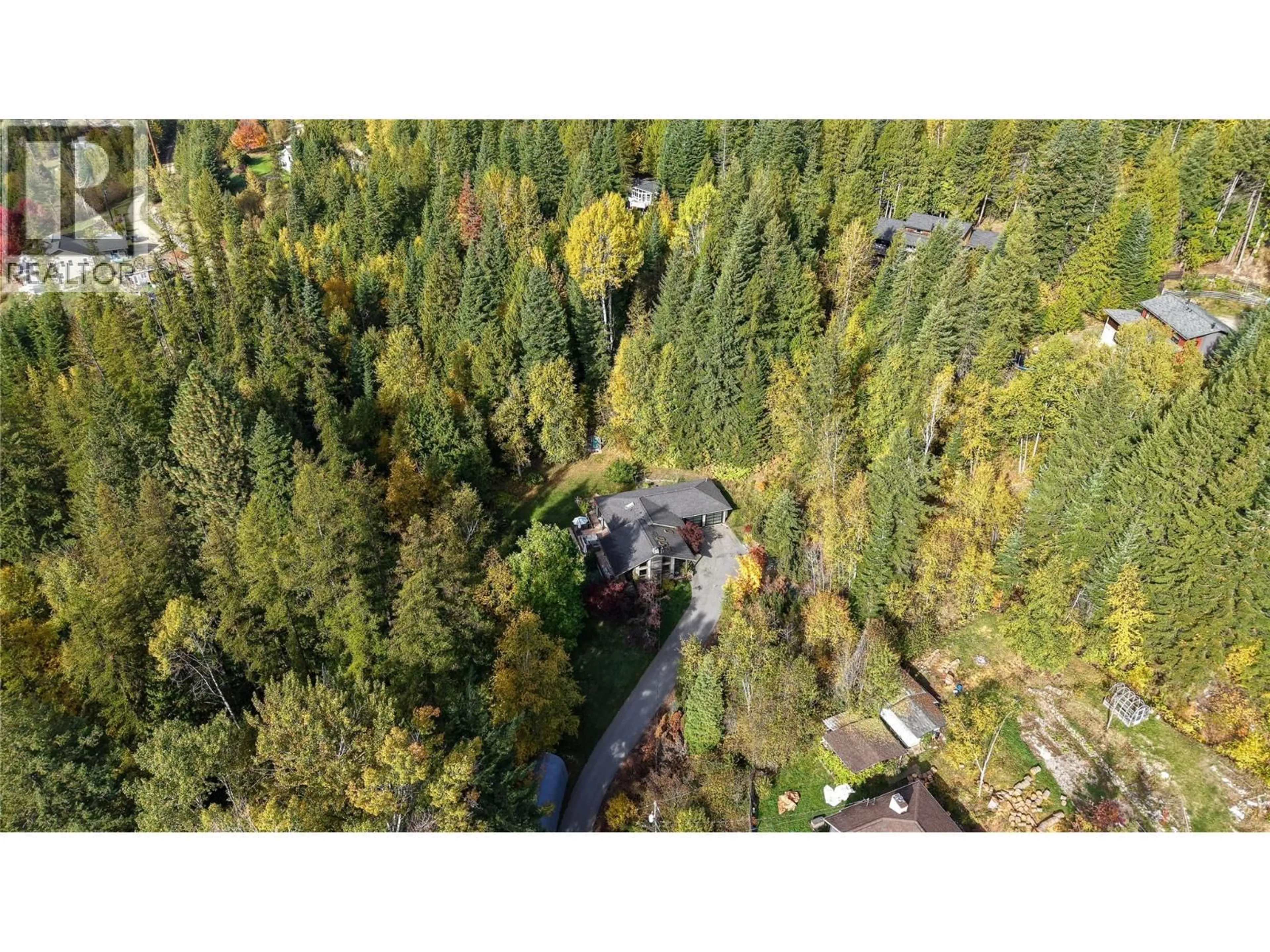 A pic from outside/outdoor area/front of a property/back of a property/a pic from drone, forest/trees view for 3795 AARON ROAD, Bonnington British Columbia V0G2G3