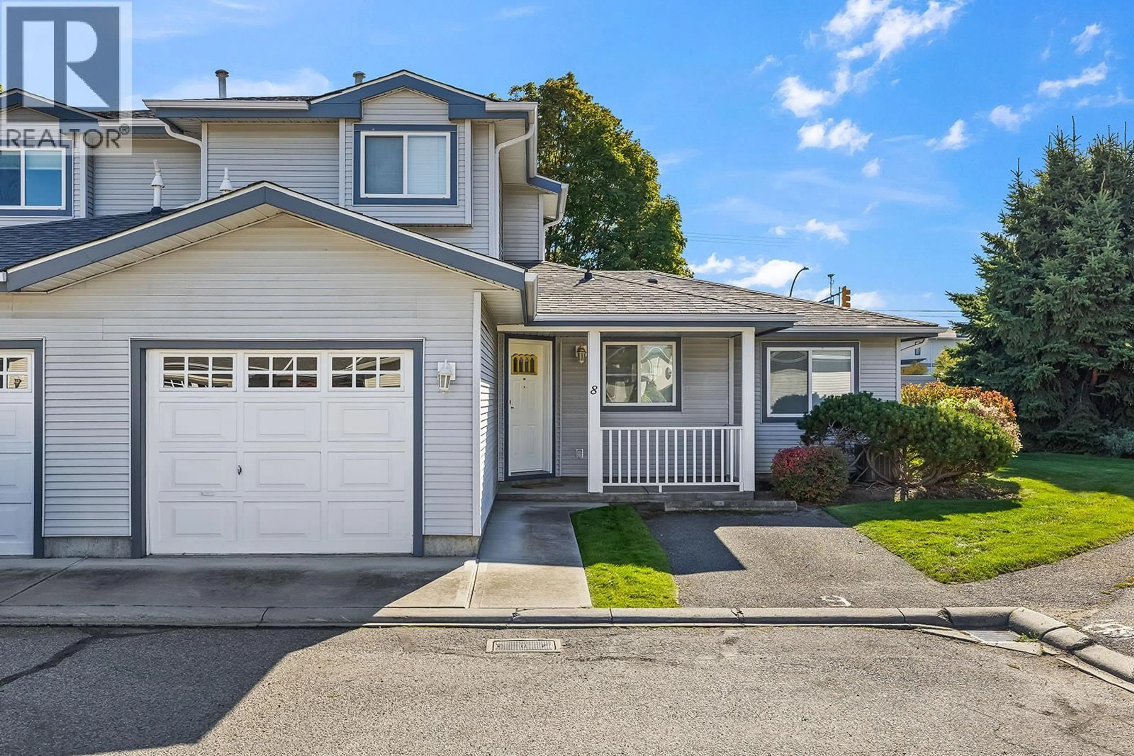 Home with vinyl exterior material, street for 8 - 1120 GUISACHAN ROAD, Kelowna British Columbia V1Y9R5