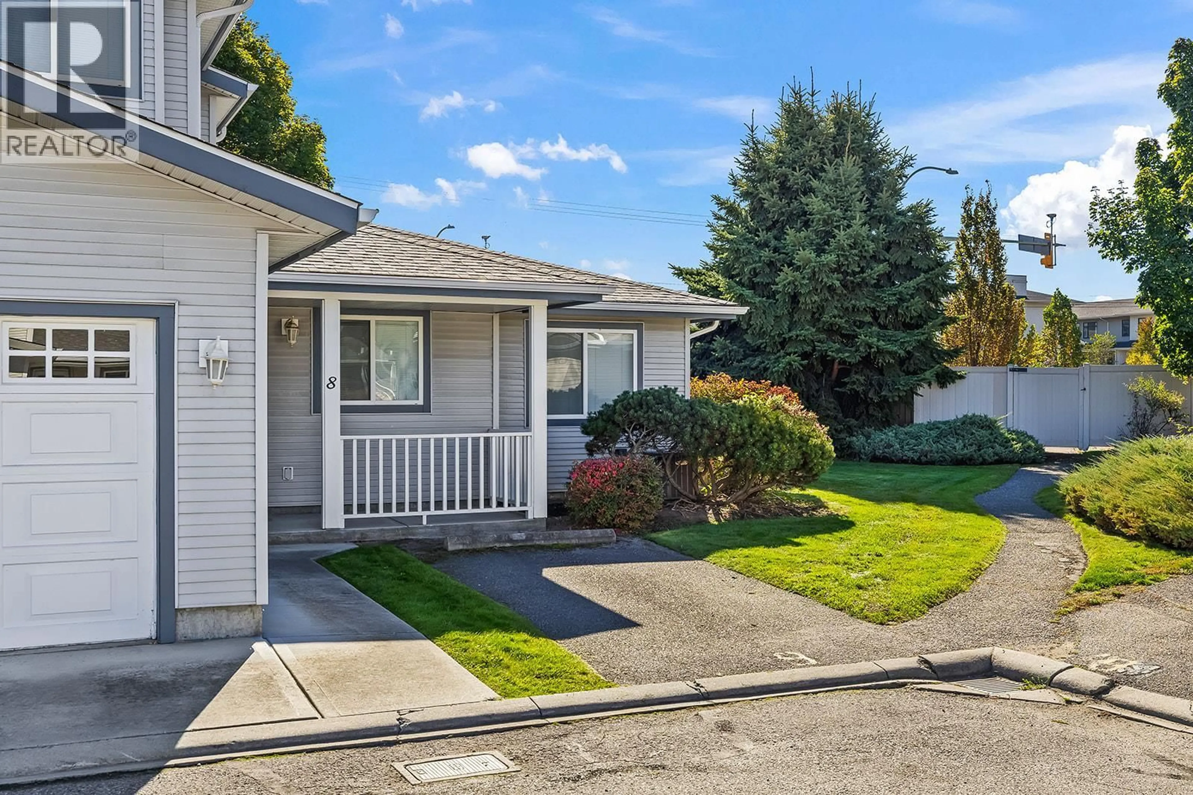 Home with vinyl exterior material, street for 8 - 1120 GUISACHAN ROAD, Kelowna British Columbia V1Y9R5