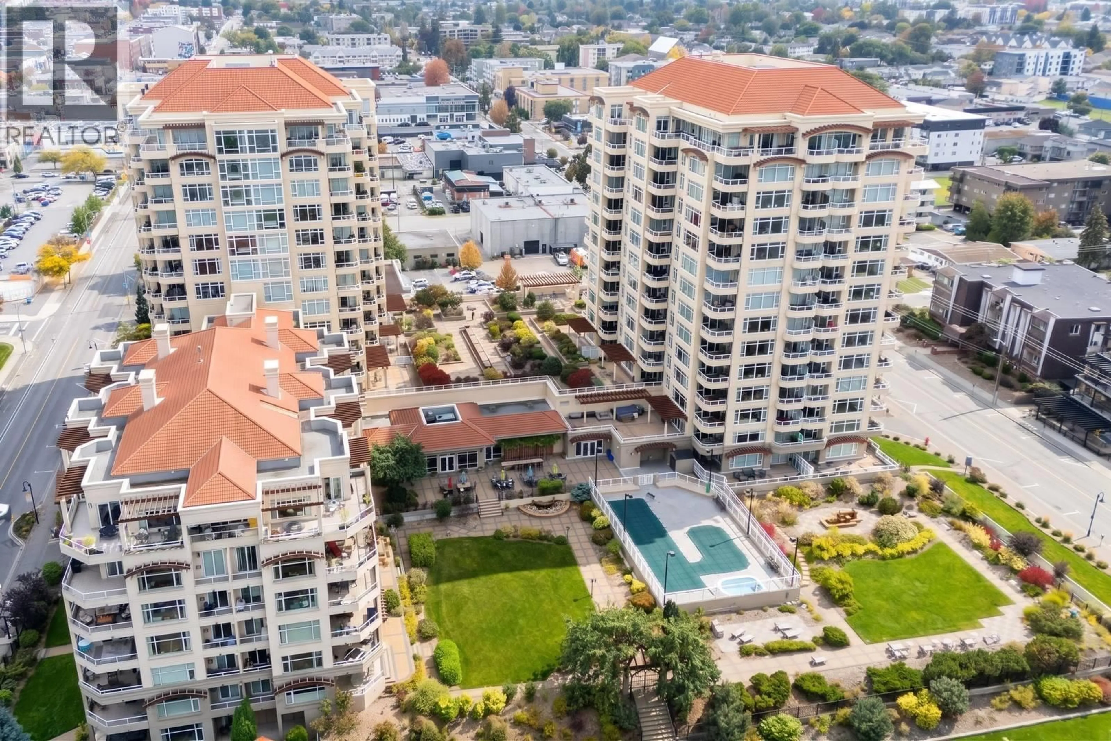A pic from outside/outdoor area/front of a property/back of a property/a pic from drone, city buildings view from balcony for 201 - 75 MARTIN STREET, Penticton British Columbia V2A9C8