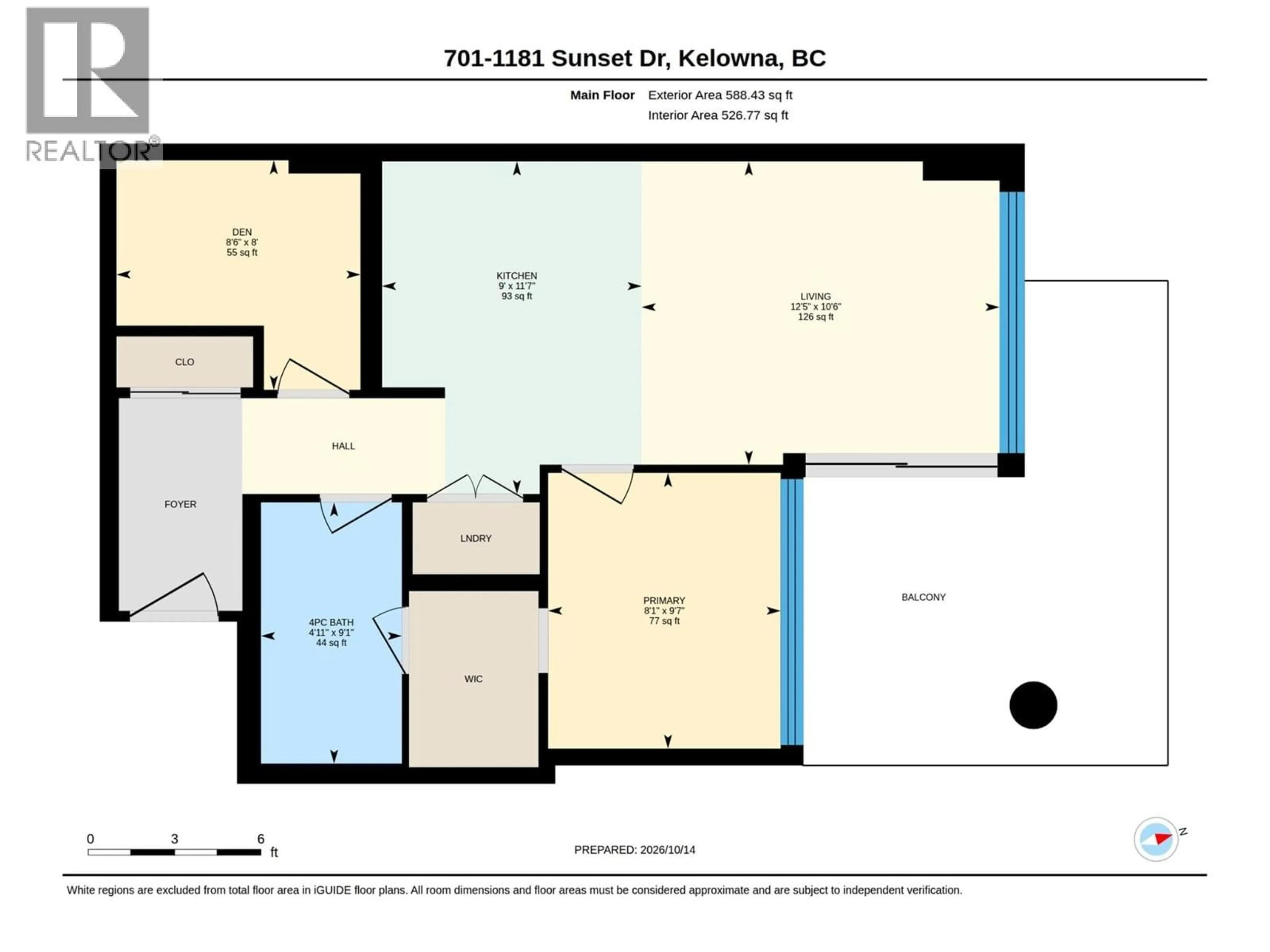 Floor plan for 701 - 1181 SUNSET DRIVE, Kelowna British Columbia V1Y0L4
