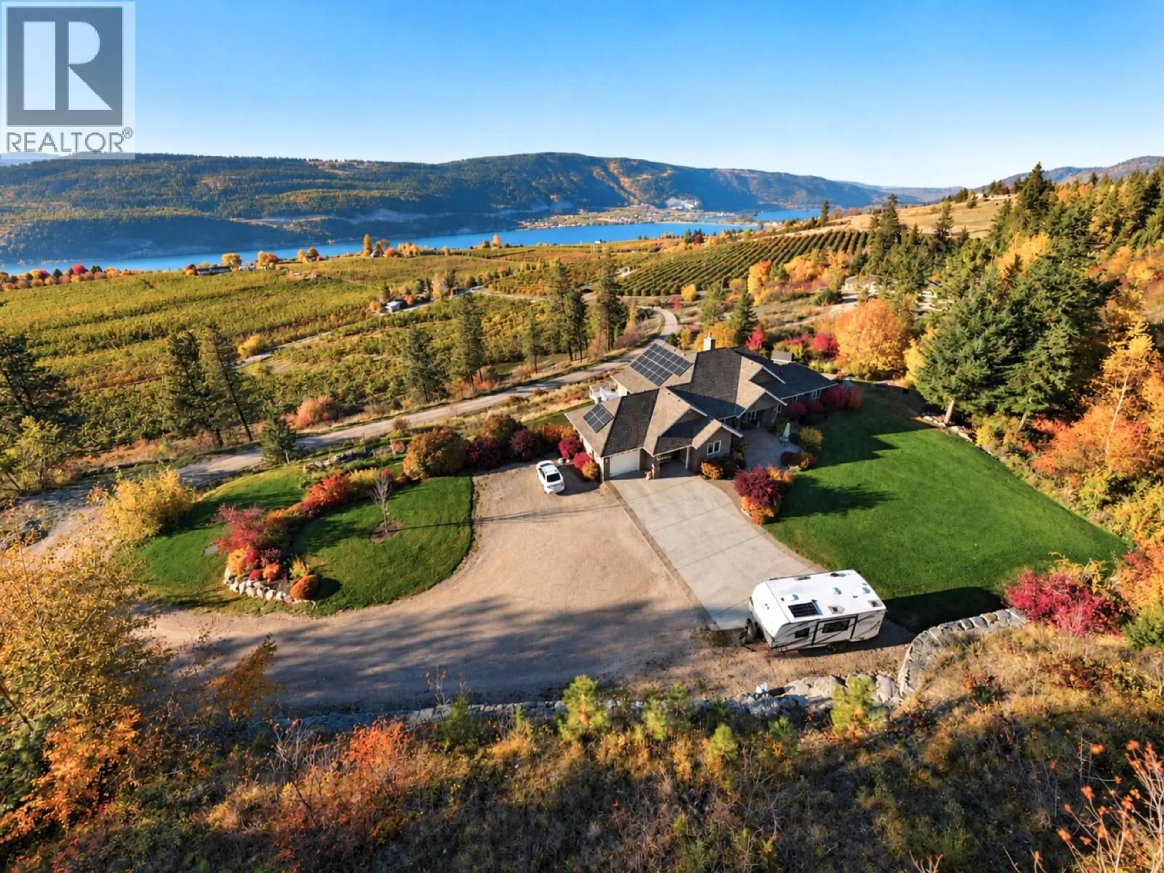 A pic from outside/outdoor area/front of a property/back of a property/a pic from drone, water/lake/river/ocean view for 13615 MIDDLE BENCH ROAD, Lake Country British Columbia V4v2B4