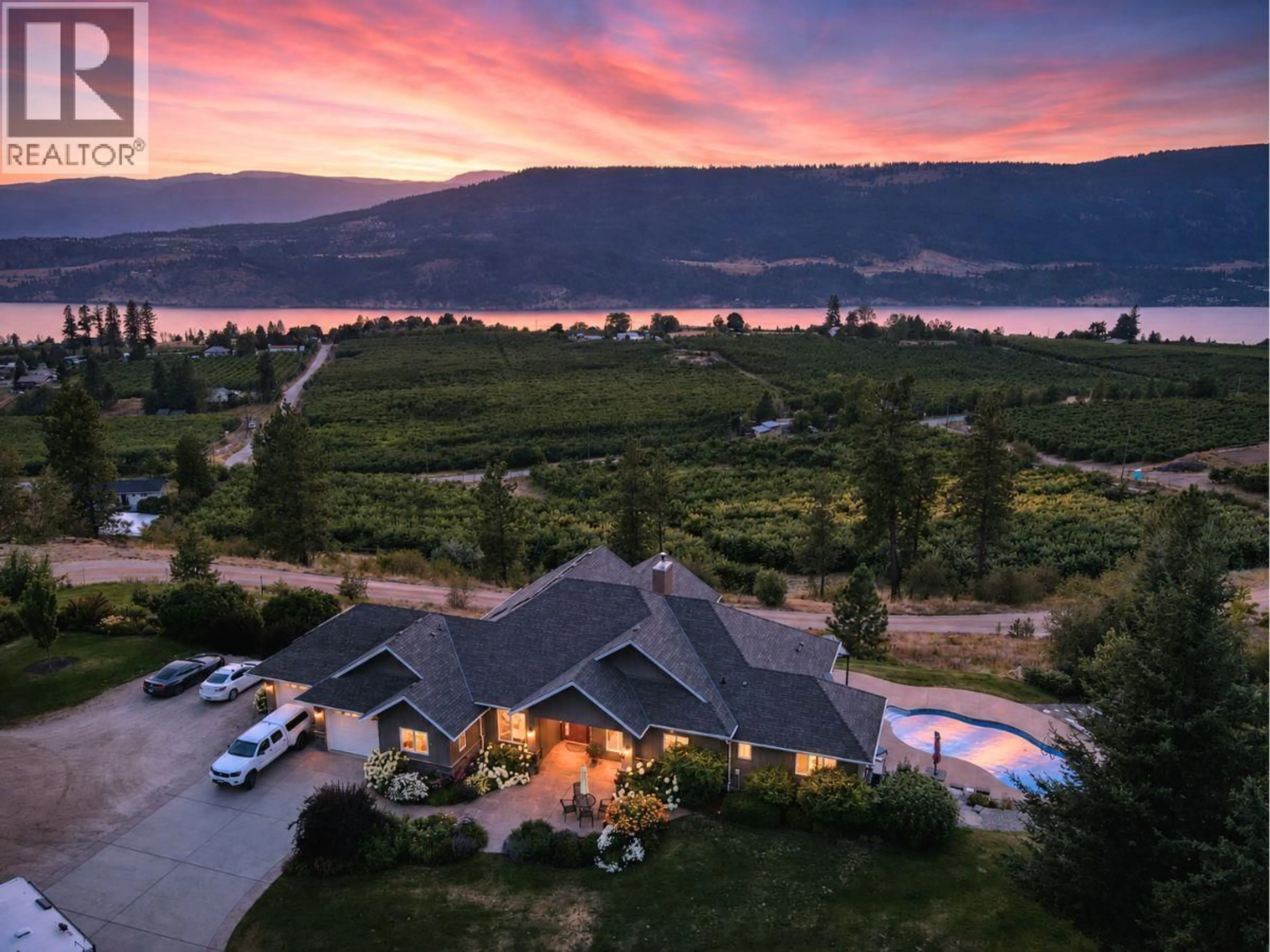 A pic from outside/outdoor area/front of a property/back of a property/a pic from drone, water/lake/river/ocean view for 13615 MIDDLE BENCH ROAD, Lake Country British Columbia V4v2B4