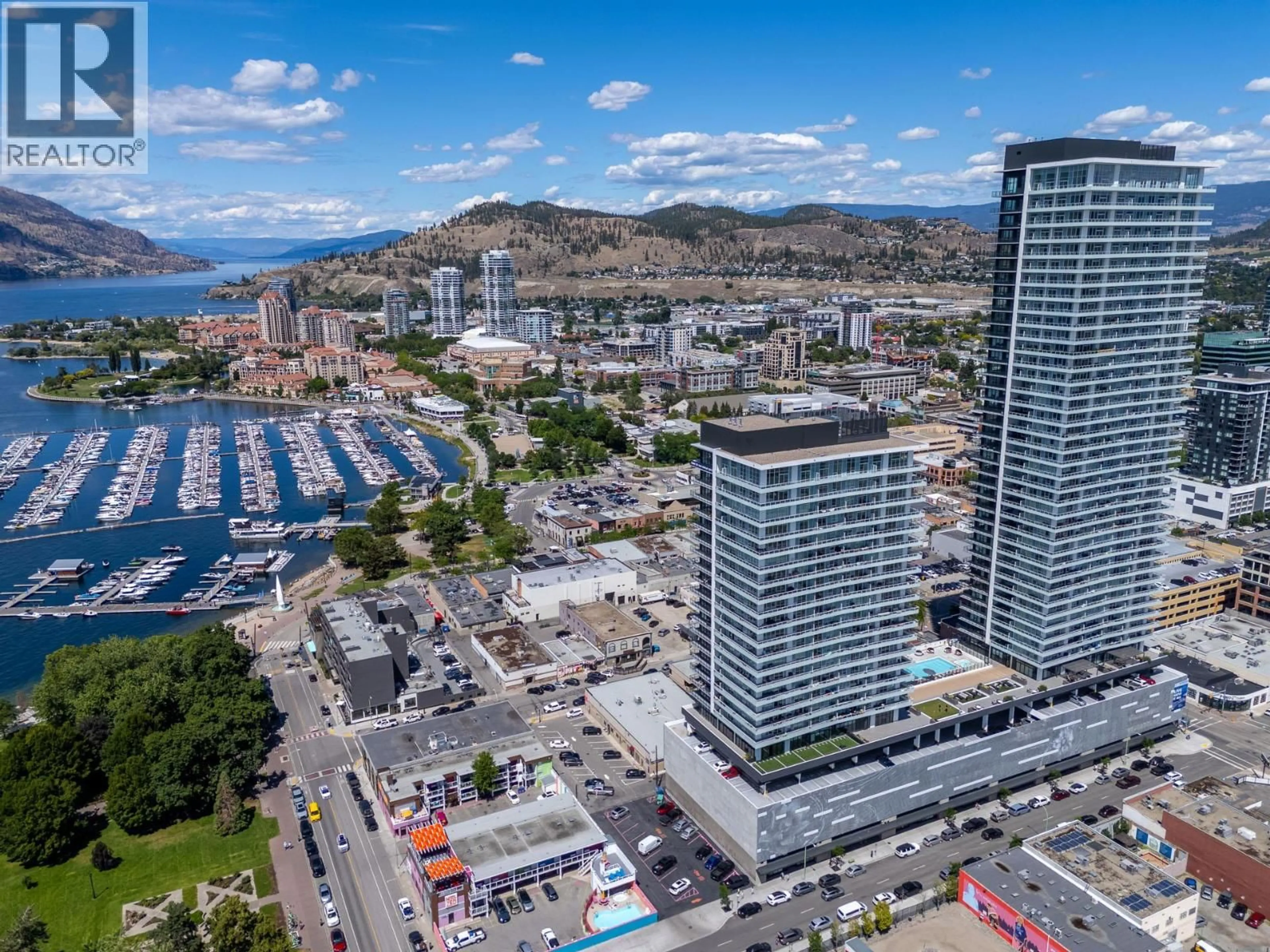 A pic from outside/outdoor area/front of a property/back of a property/a pic from drone, city buildings view from balcony for 1407 - 238 LEON AVENUE, Kelowna British Columbia V1Y0N6