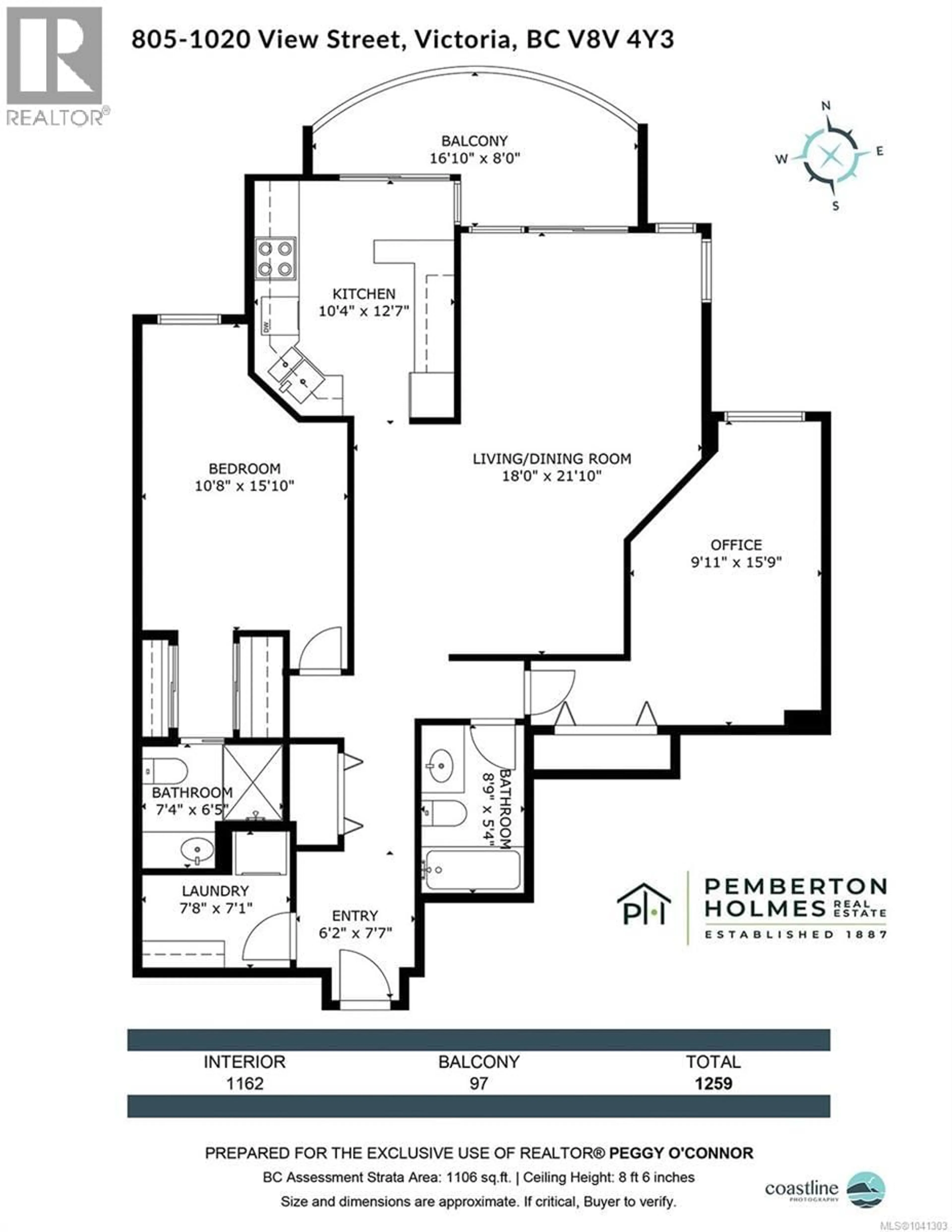 Floor plan for 805 - 1020 VIEW STREET, Victoria British Columbia V8V4Y4