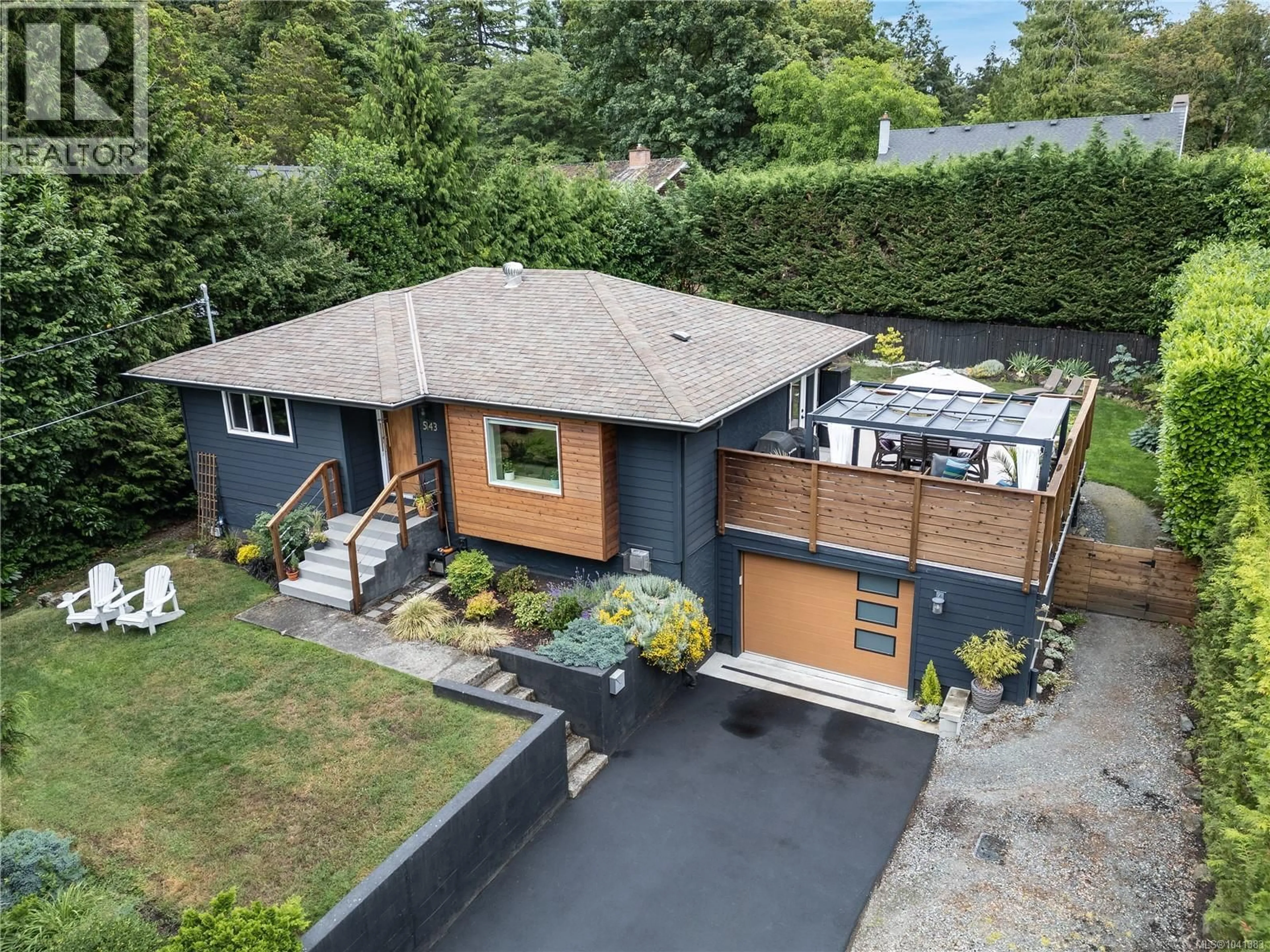 A pic from outside/outdoor area/front of a property/back of a property/a pic from drone, street for 5143 SANTA CLARA AVENUE, Saanich British Columbia V8Y1W5