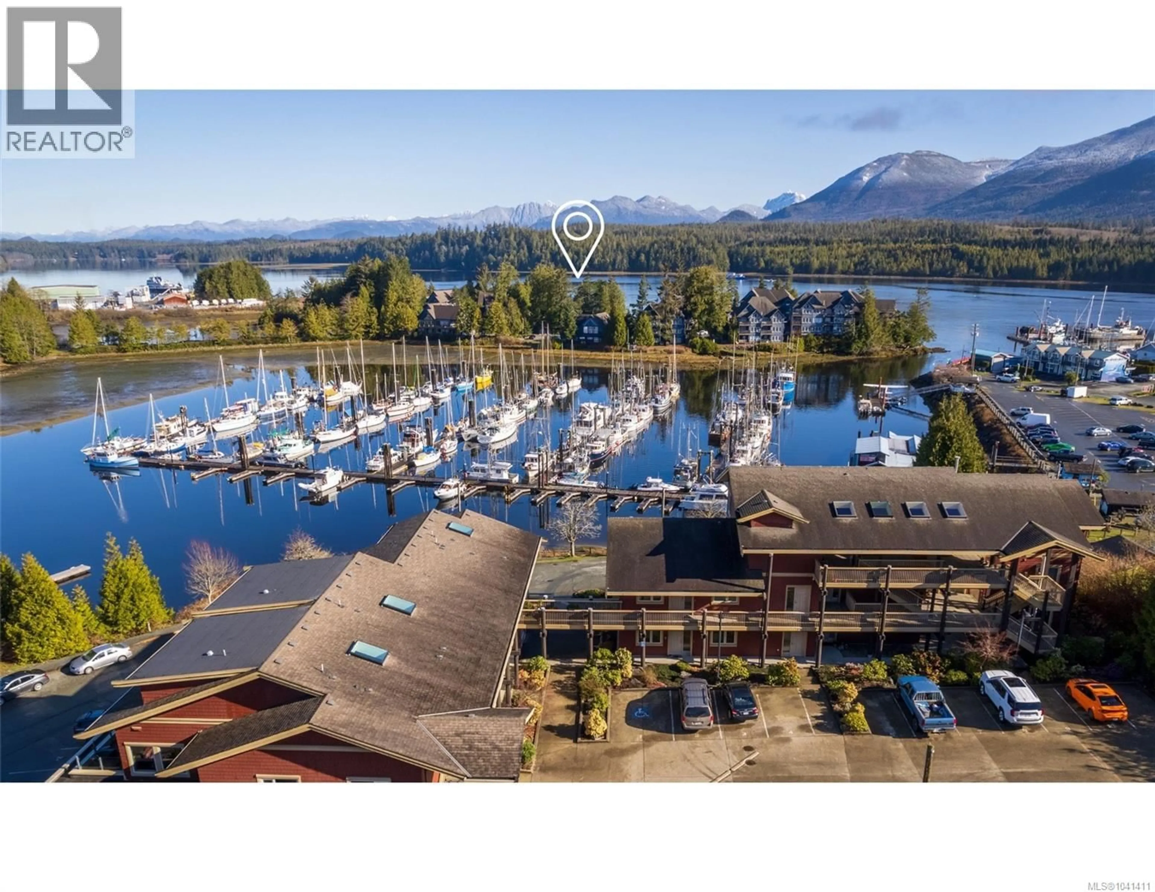 A pic from outside/outdoor area/front of a property/back of a property/a pic from drone, water/lake/river/ocean view for 508 - 1971 HARBOUR DRIVE, Ucluelet British Columbia V0R3A0