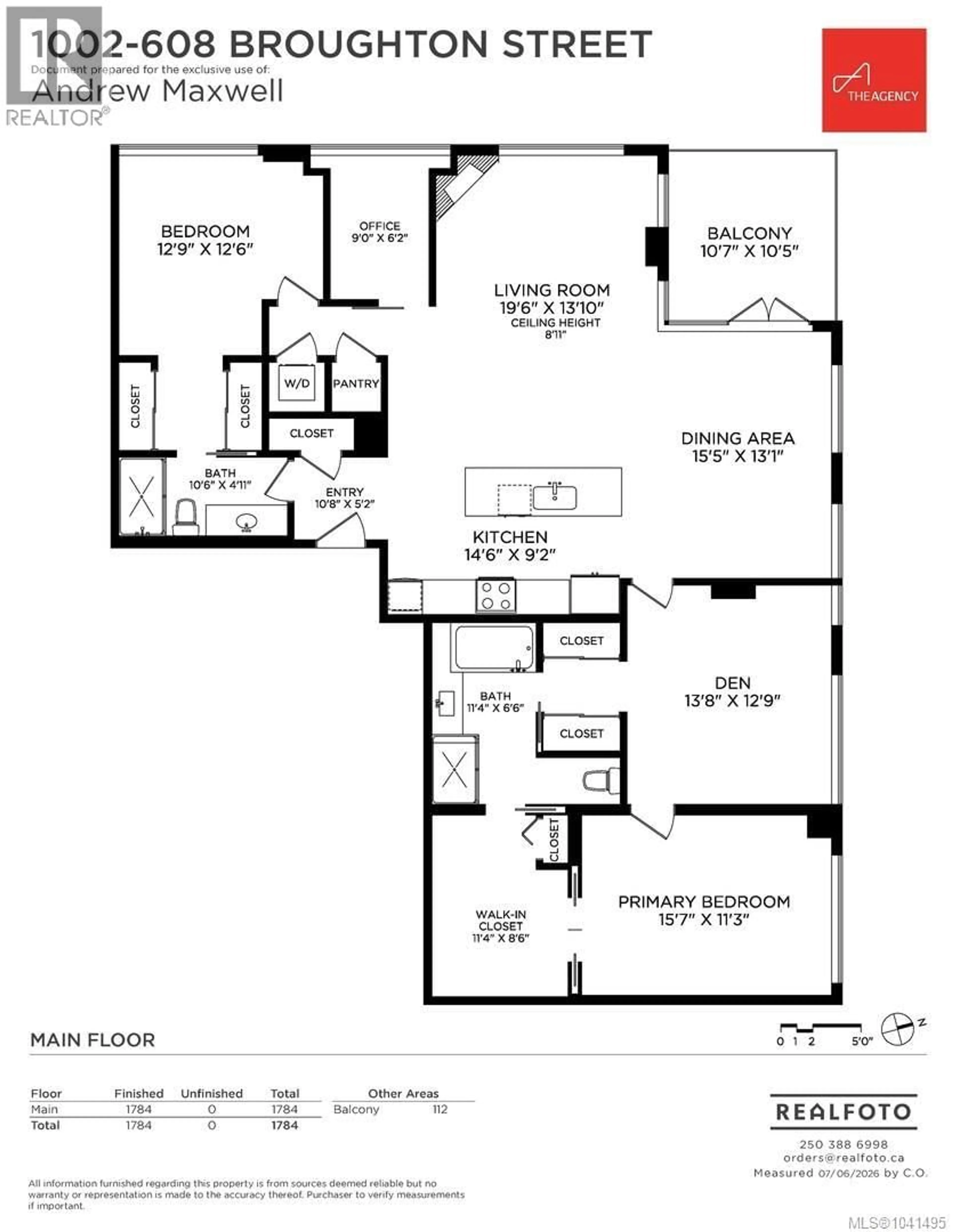 Floor plan for 1002 - 608 BROUGHTON STREET, Victoria British Columbia V8W1C7
