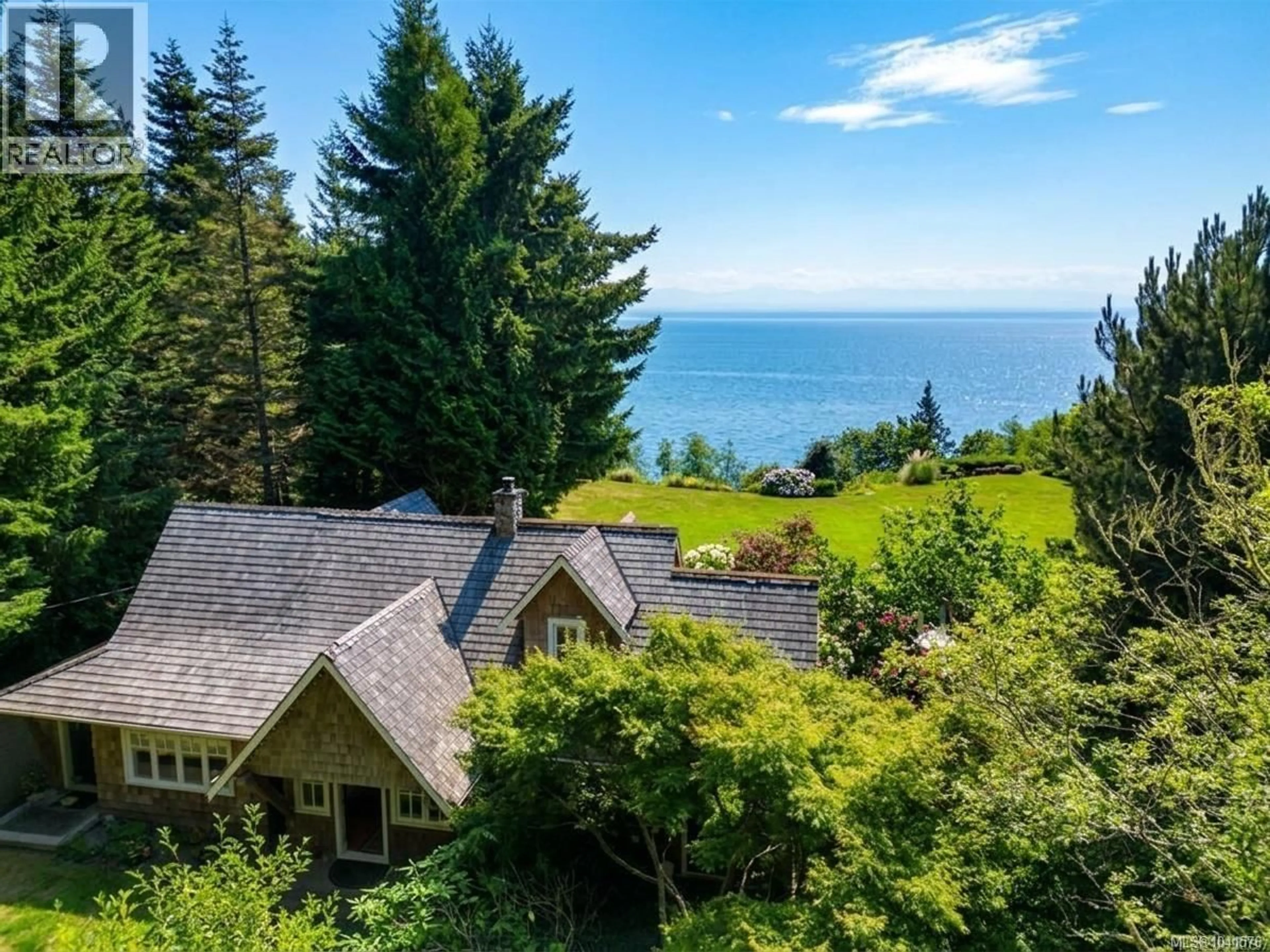 A pic from outside/outdoor area/front of a property/back of a property/a pic from drone, water/lake/river/ocean view for 9259 INVERMUIR ROAD, Sooke British Columbia V9Z1G3