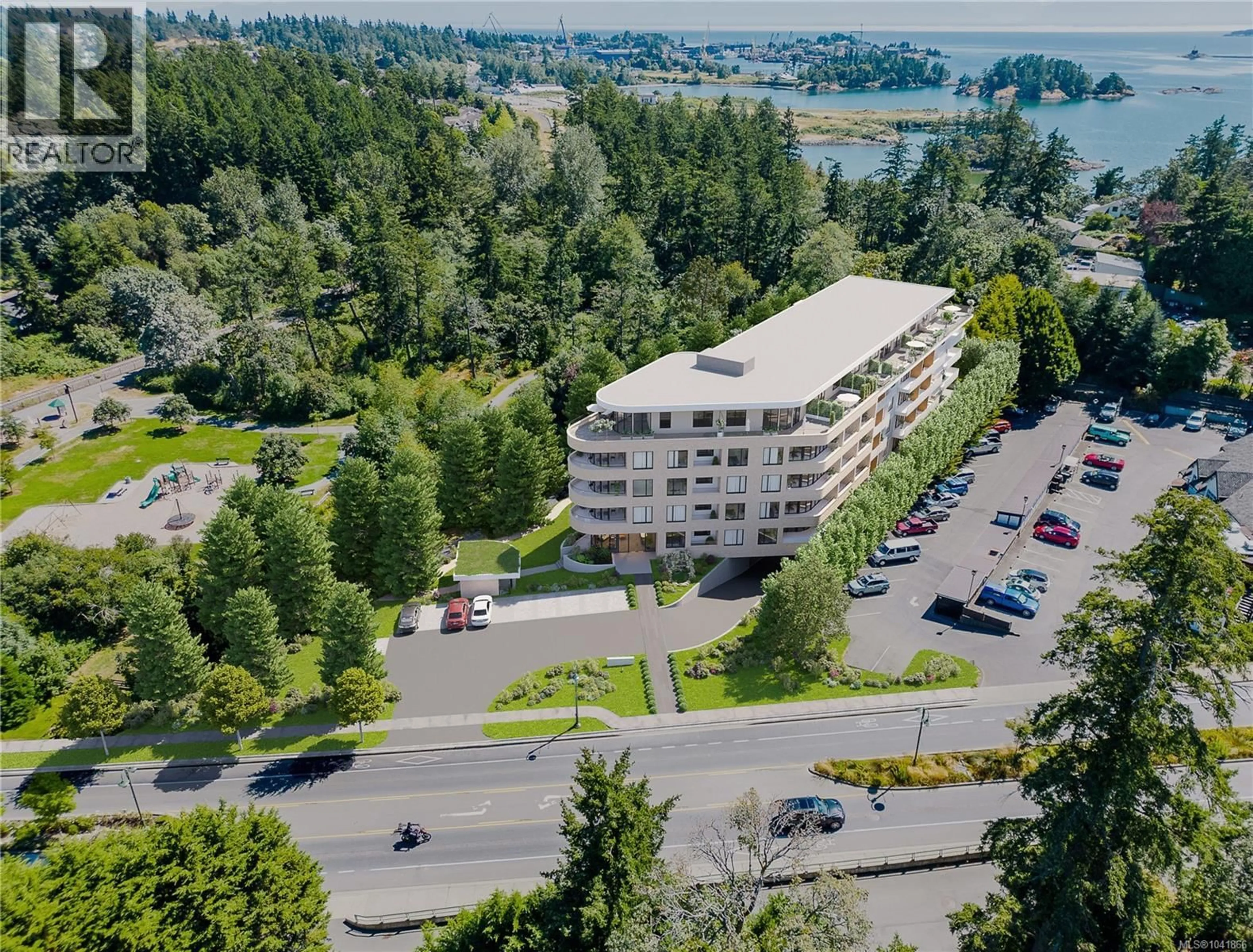 A pic from outside/outdoor area/front of a property/back of a property/a pic from drone, water/lake/river/ocean view for 203 - 167 ISLAND HIGHWAY, View Royal British Columbia V9B1G1