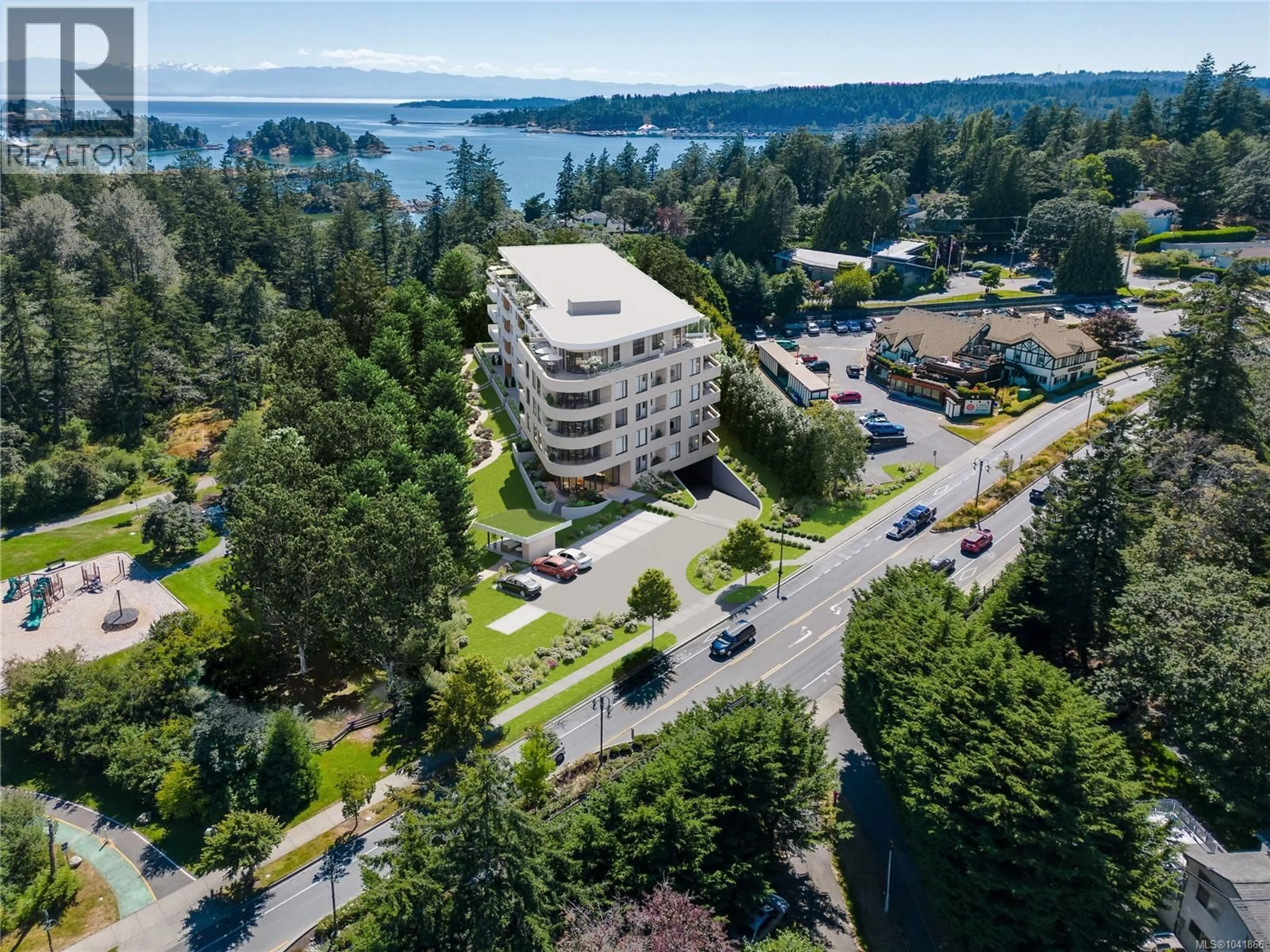 A pic from outside/outdoor area/front of a property/back of a property/a pic from drone, water/lake/river/ocean view for 203 - 167 ISLAND HIGHWAY, View Royal British Columbia V9B1G1