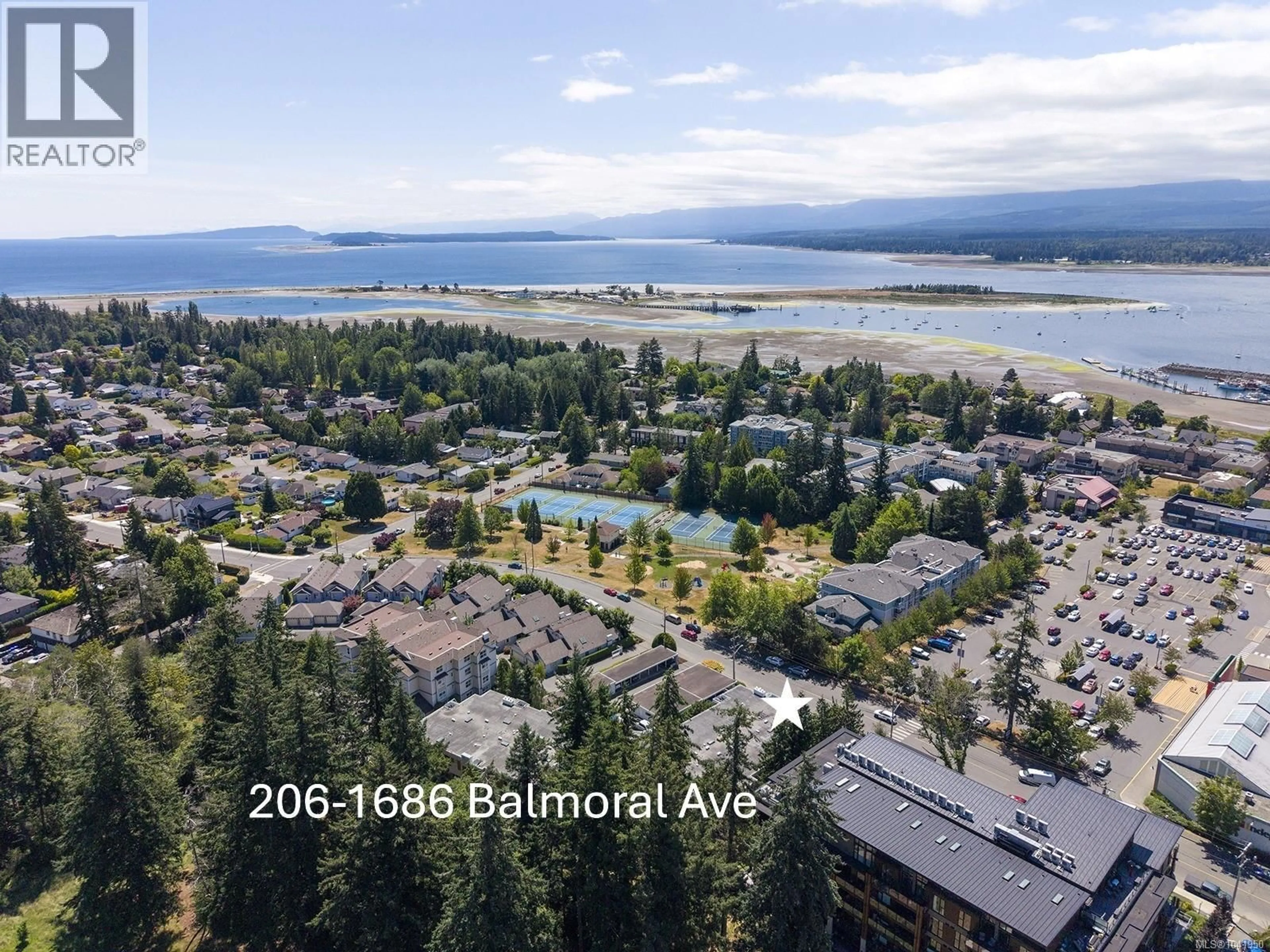 A pic from outside/outdoor area/front of a property/back of a property/a pic from drone, water/lake/river/ocean view for 206 - 1686 BALMORAL AVENUE, Comox British Columbia V9M2N1