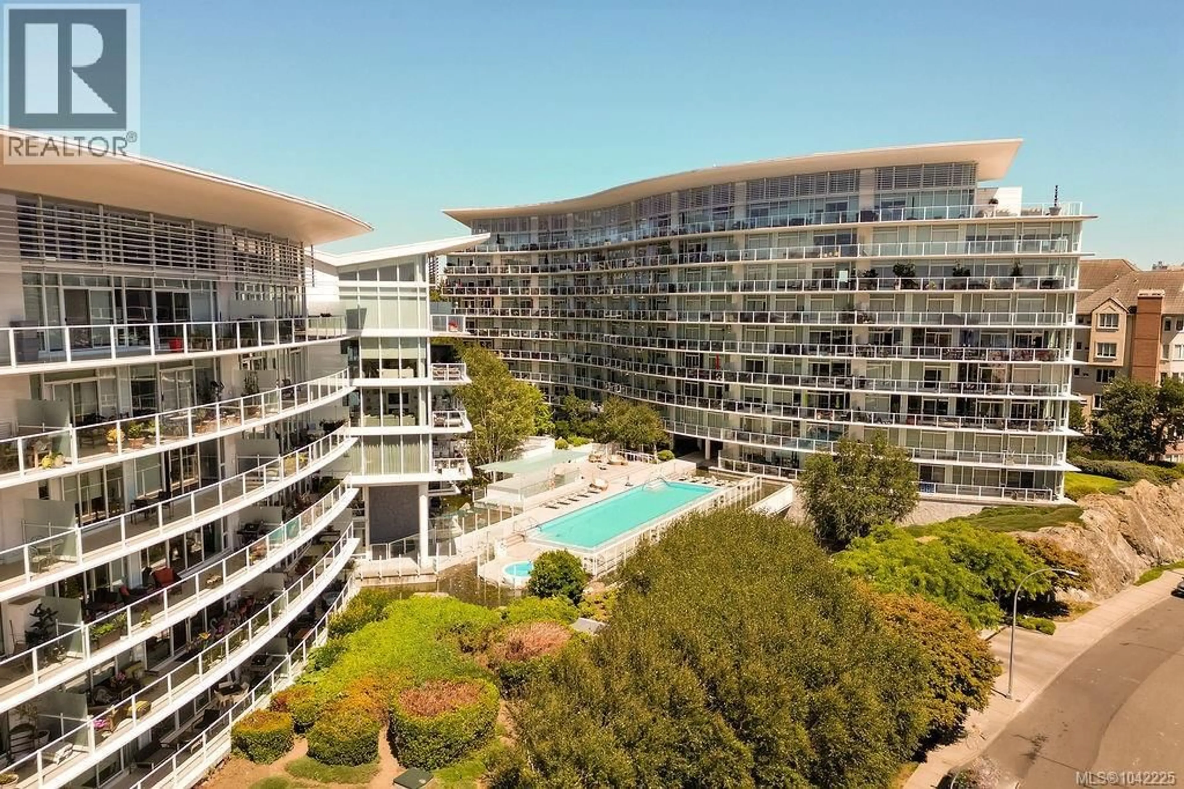 A pic from outside/outdoor area/front of a property/back of a property/a pic from drone, city buildings view from balcony for 413 - 68 SONGHEES ROAD, Victoria British Columbia V9A0A3