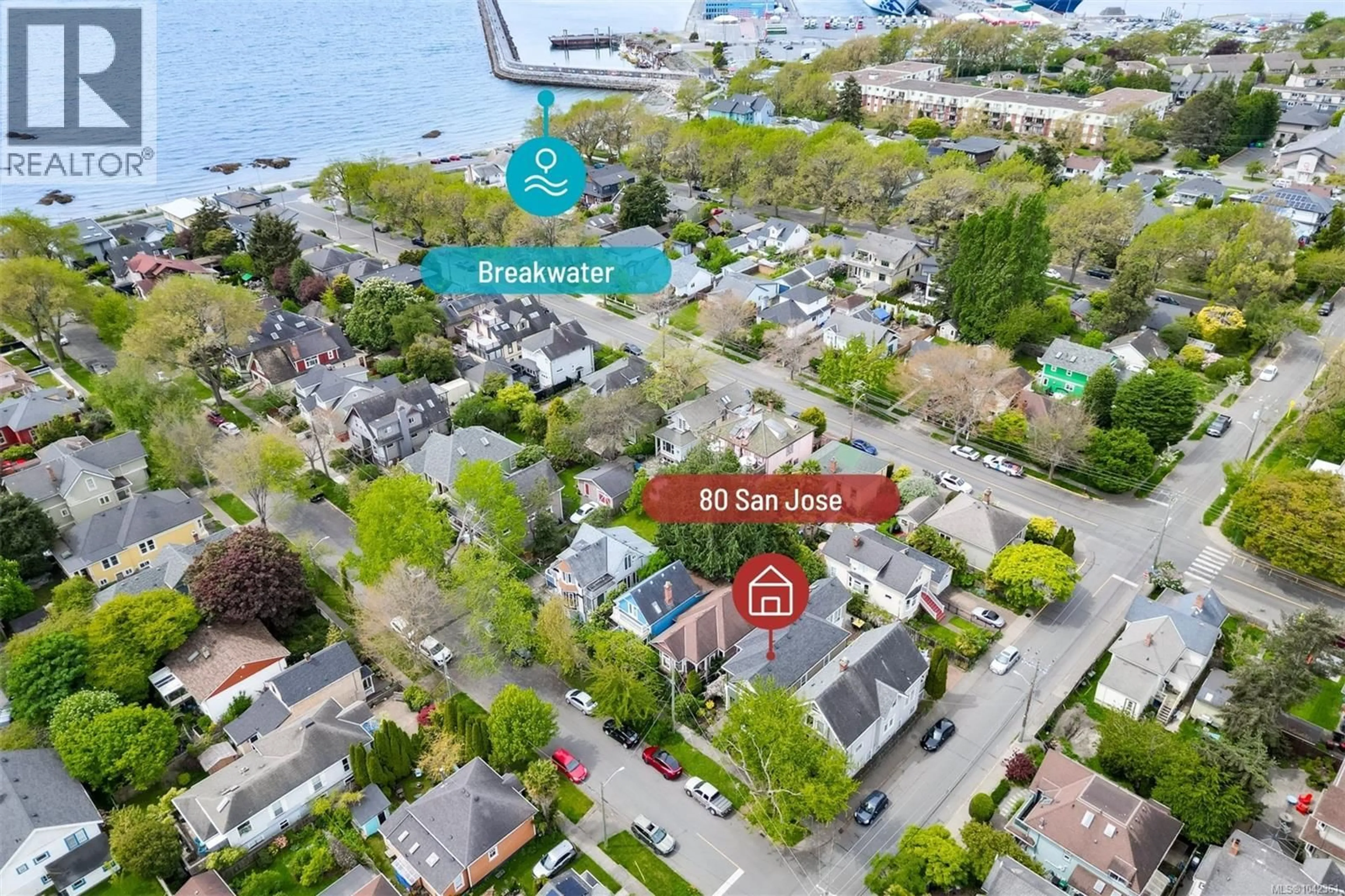 A pic from outside/outdoor area/front of a property/back of a property/a pic from drone, water/lake/river/ocean view for 80 SAN JOSE AVENUE, Victoria British Columbia V8V2C2