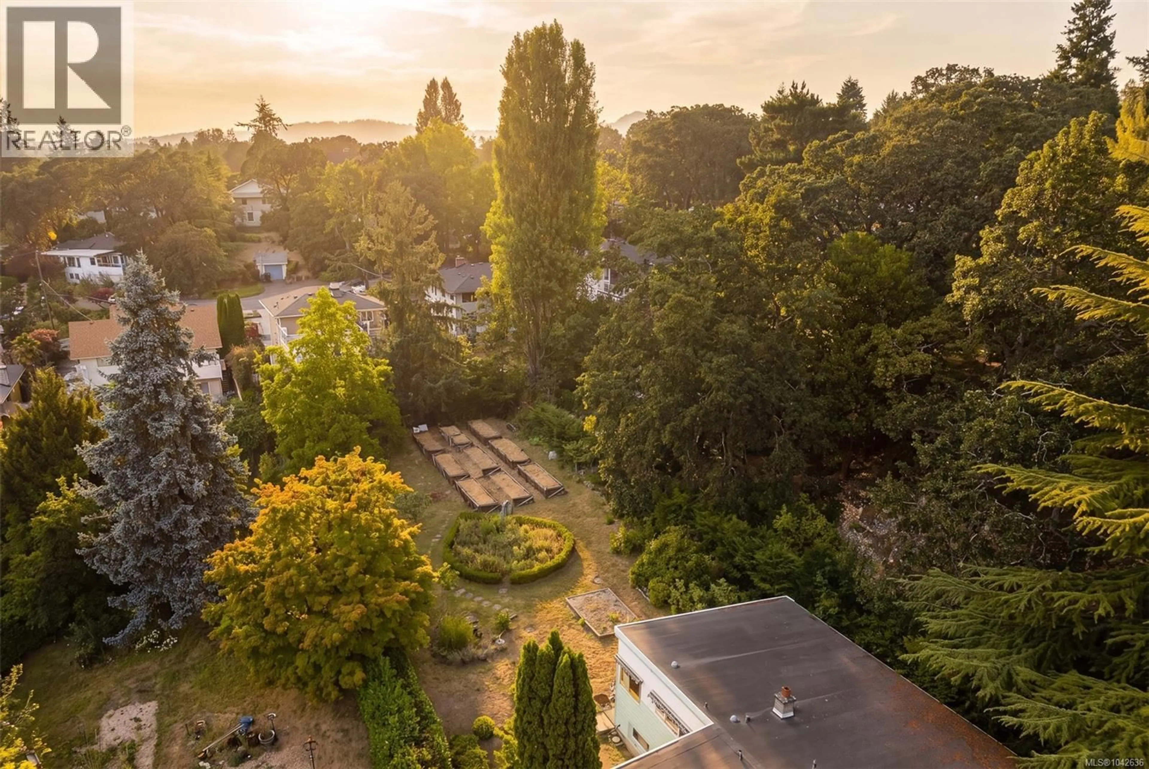 A pic from outside/outdoor area/front of a property/back of a property/a pic from drone, forest/trees view for 950 DUNN AVENUE, Saanich British Columbia V8X2Z4