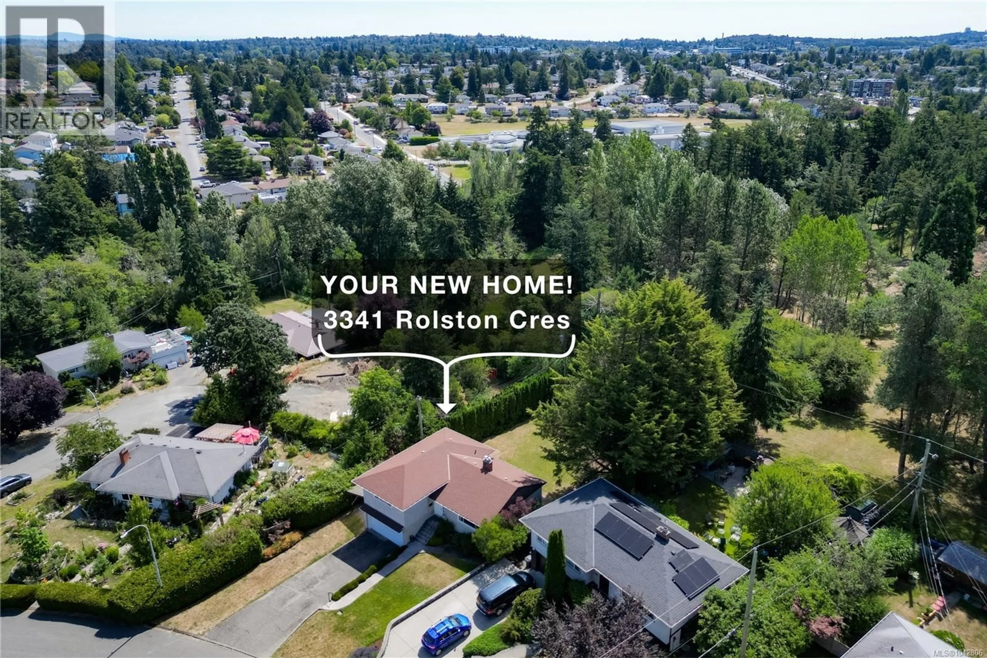 A pic from outside/outdoor area/front of a property/back of a property/a pic from drone, water/lake/river/ocean view for 3341 ROLSTON CRESCENT, Saanich British Columbia V8Z4N9