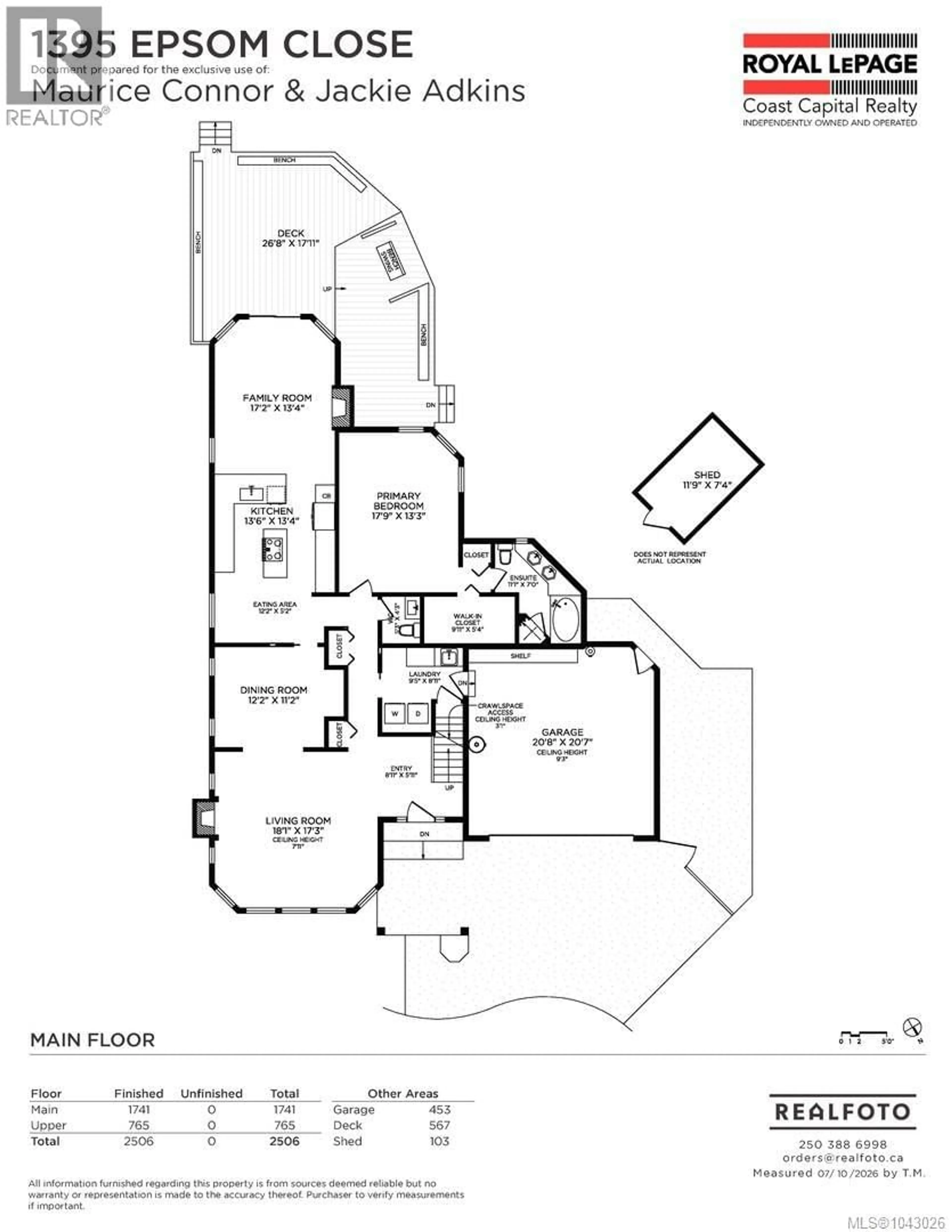 Floor plan for 1395 EPSOM CLOSE, Saanich British Columbia V8P5S8