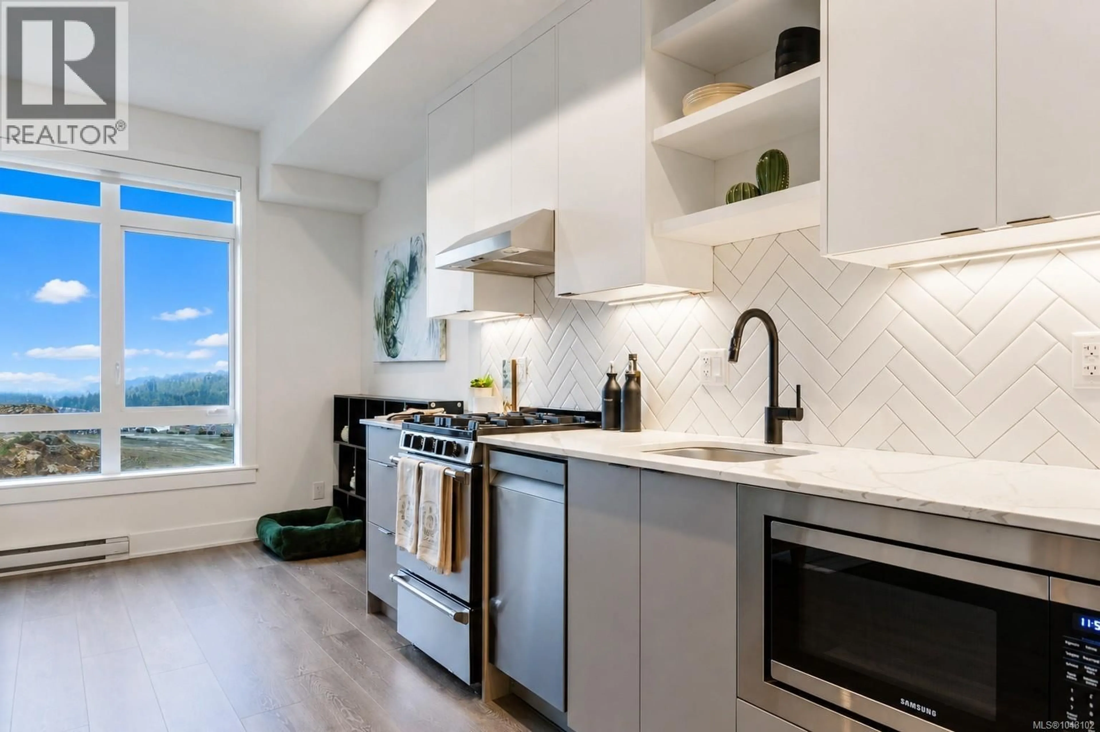 Open concept kitchen, ceramic/tile floor for 205 - 1114 SAMAR CRESCENT, Langford British Columbia V9B7C5