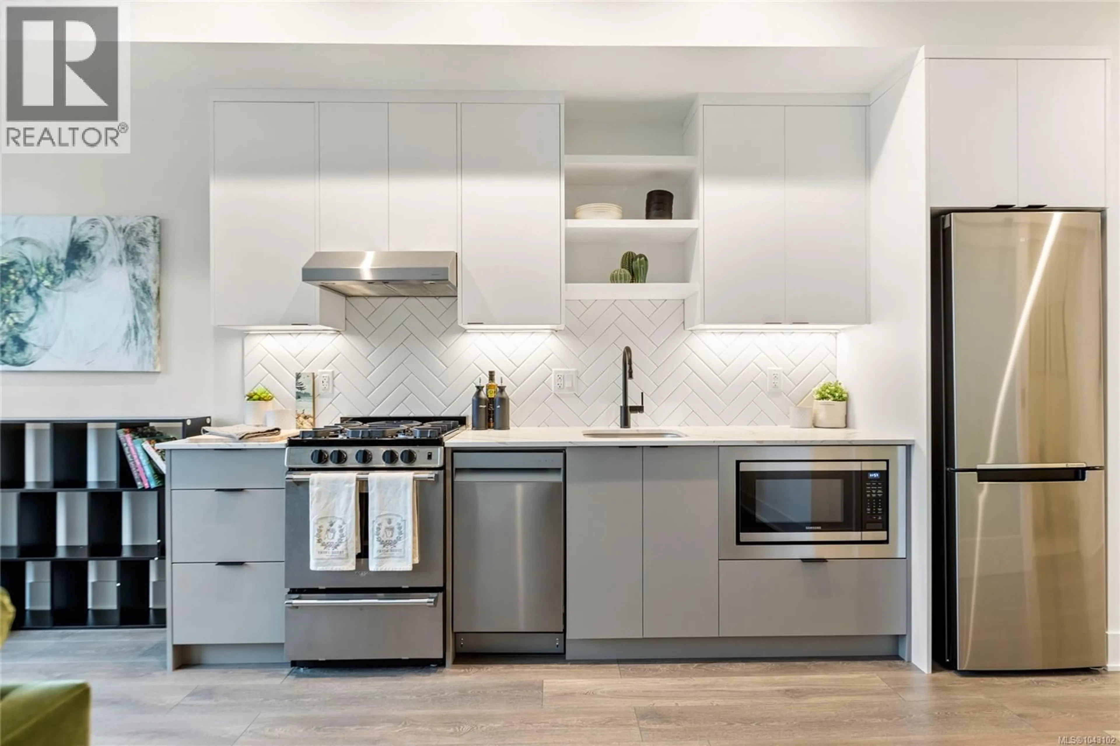 Contemporary kitchen, ceramic/tile floor for 205 - 1114 SAMAR CRESCENT, Langford British Columbia V9B7C5