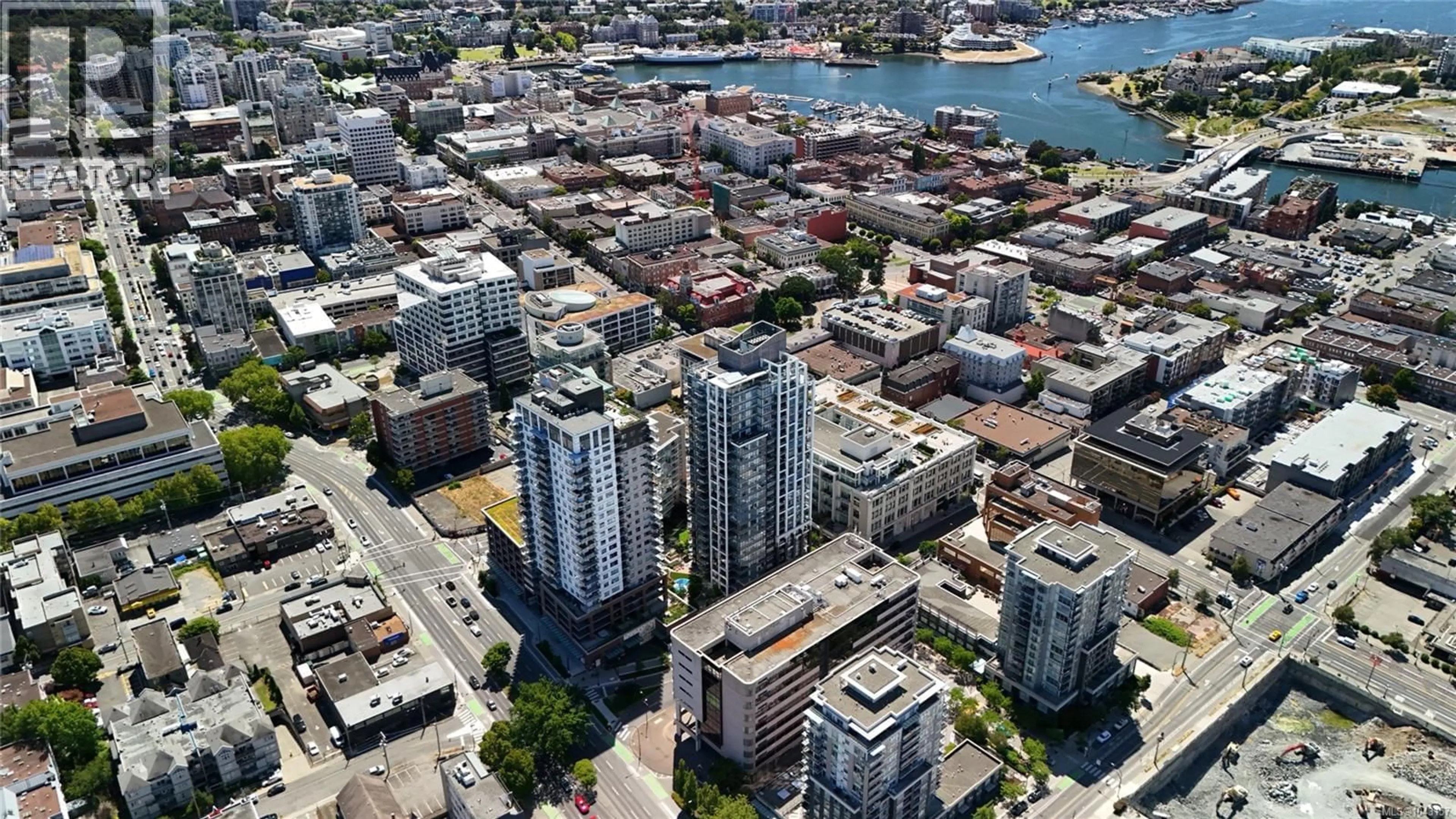 A pic from outside/outdoor area/front of a property/back of a property/a pic from drone, city buildings view from balcony for 1301 - 777 HERALD STREET, Victoria British Columbia V8T0C7