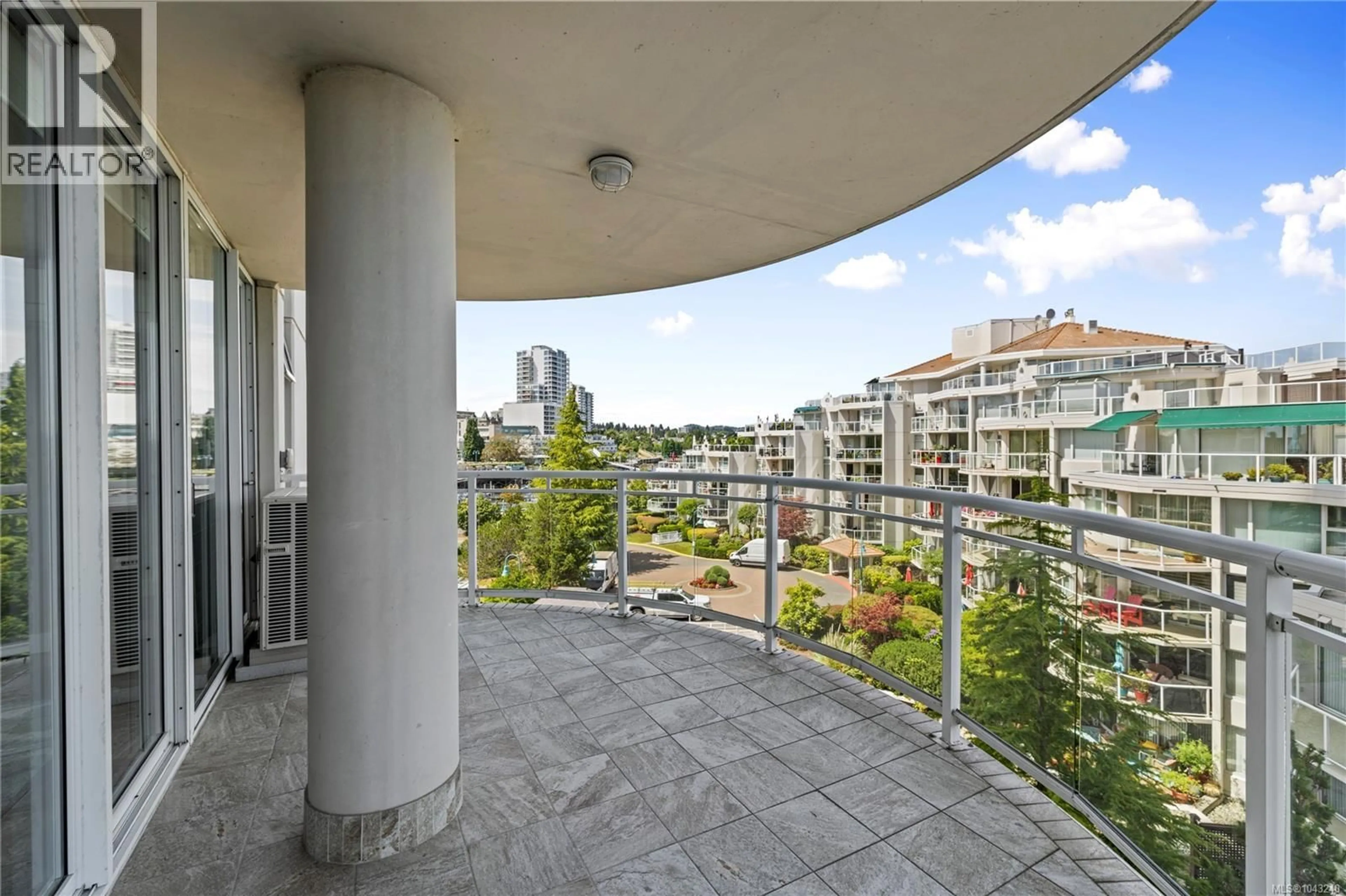 Balcony in the apartment, city buildings view from balcony for 505 - 154 PROMENADE DRIVE, Nanaimo British Columbia V9R6Y3