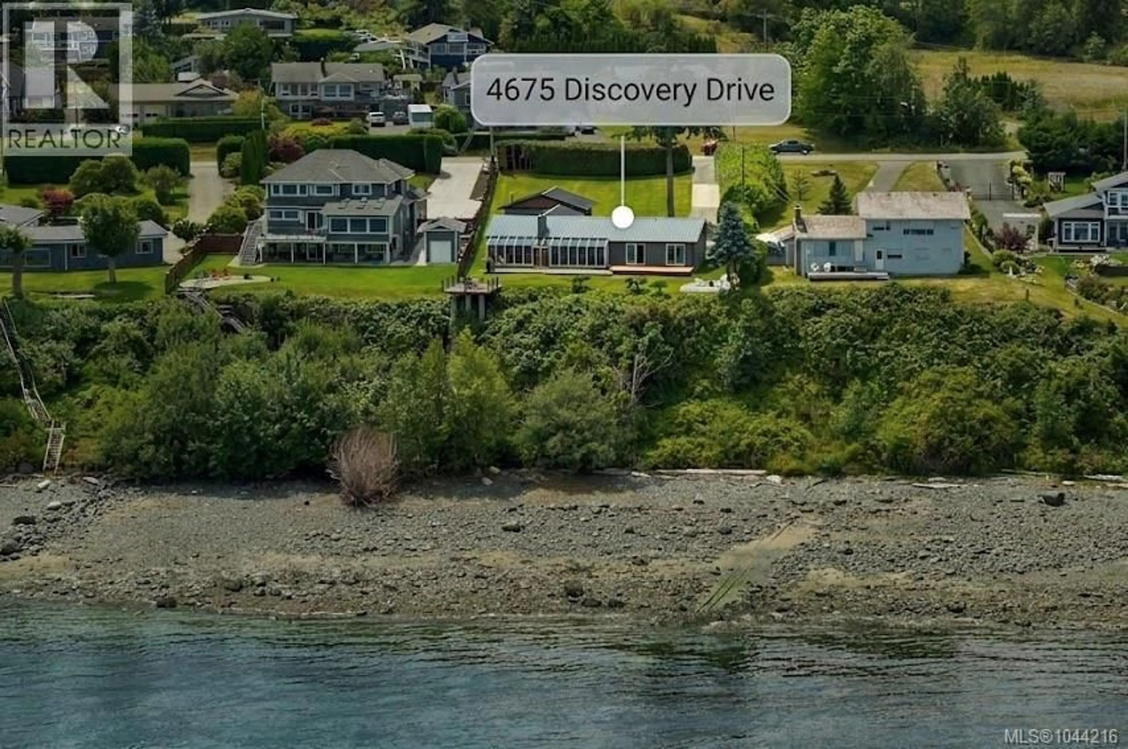 A pic from outside/outdoor area/front of a property/back of a property/a pic from drone, water/lake/river/ocean view for 4675 DISCOVERY DRIVE, Campbell River British Columbia V9W4Y1