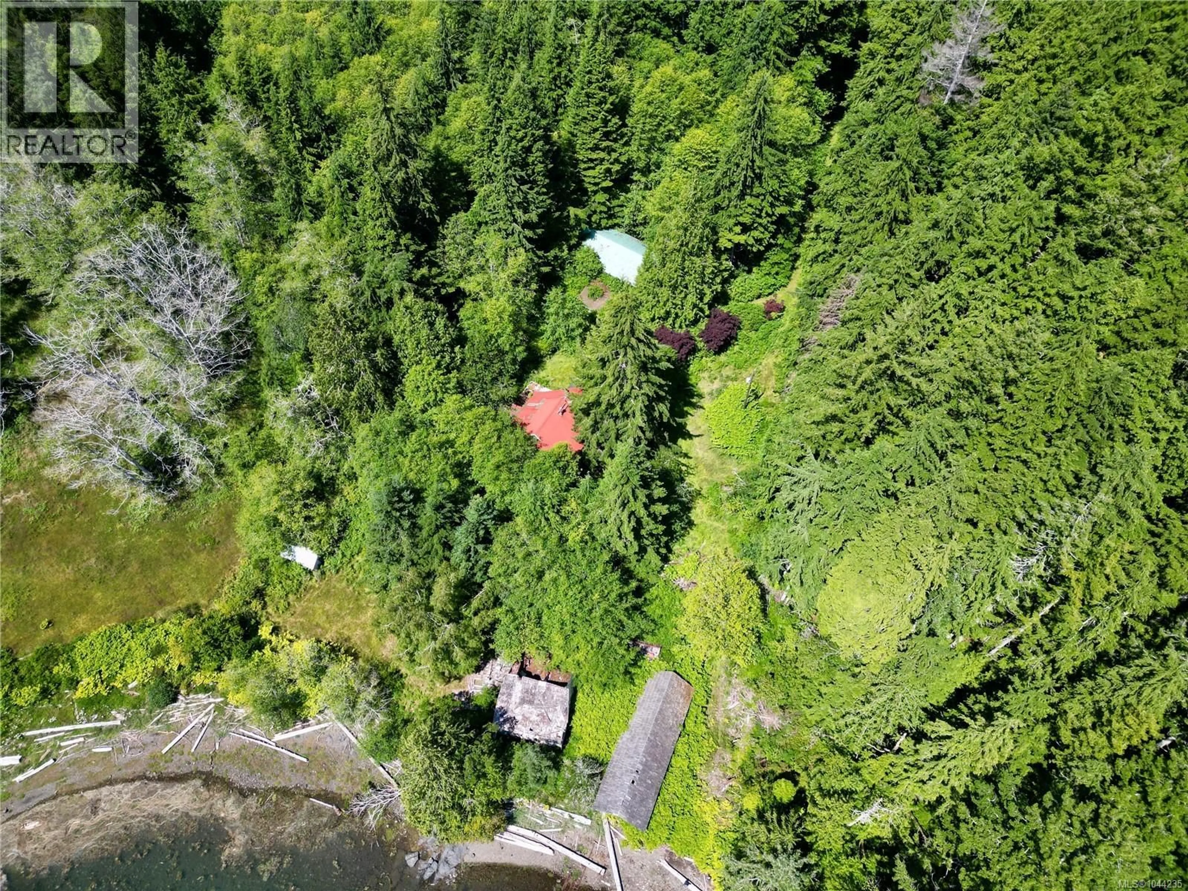 A pic from outside/outdoor area/front of a property/back of a property/a pic from drone, water/lake/river/ocean view for 245 QUATSINO ROAD, Quatsino British Columbia V0N2V0