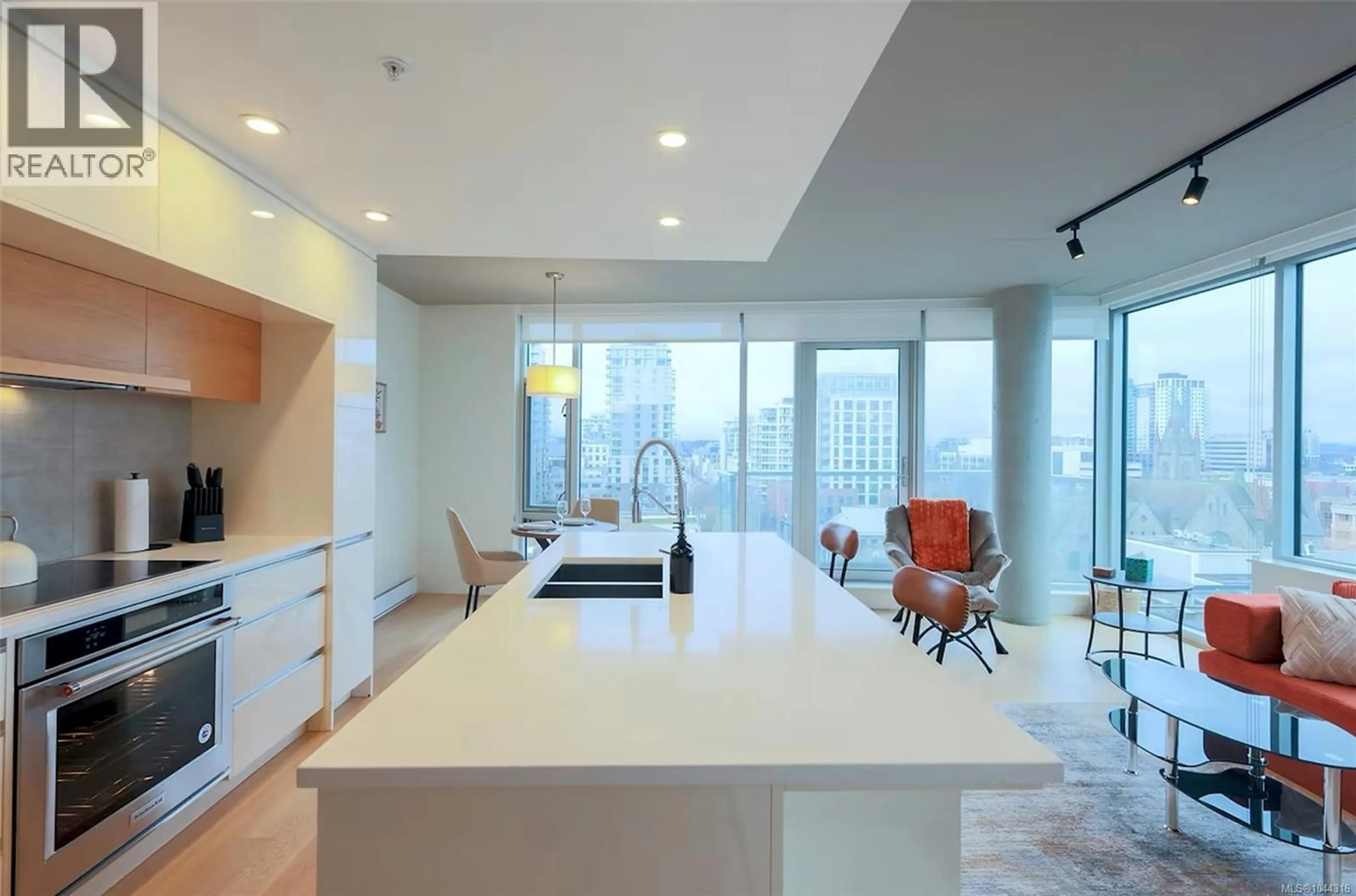 Open concept kitchen, ceramic/tile floor for 804 - 989 JOHNSON STREET, Victoria British Columbia V8V0E3