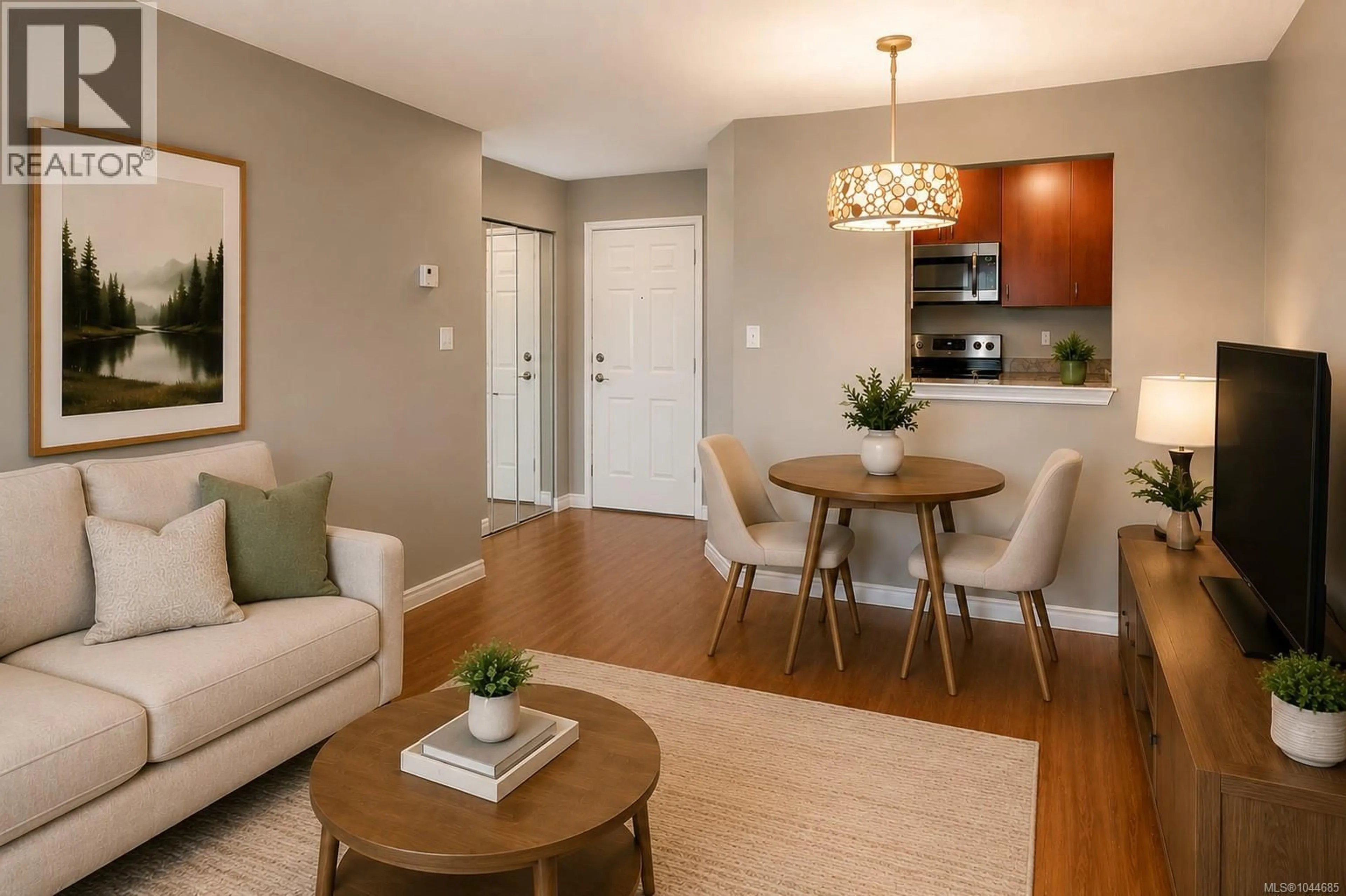 Living room with furniture, wood/laminate floor for 307 - 3010 WASHINGTON AVENUE, Victoria British Columbia V9A1P6