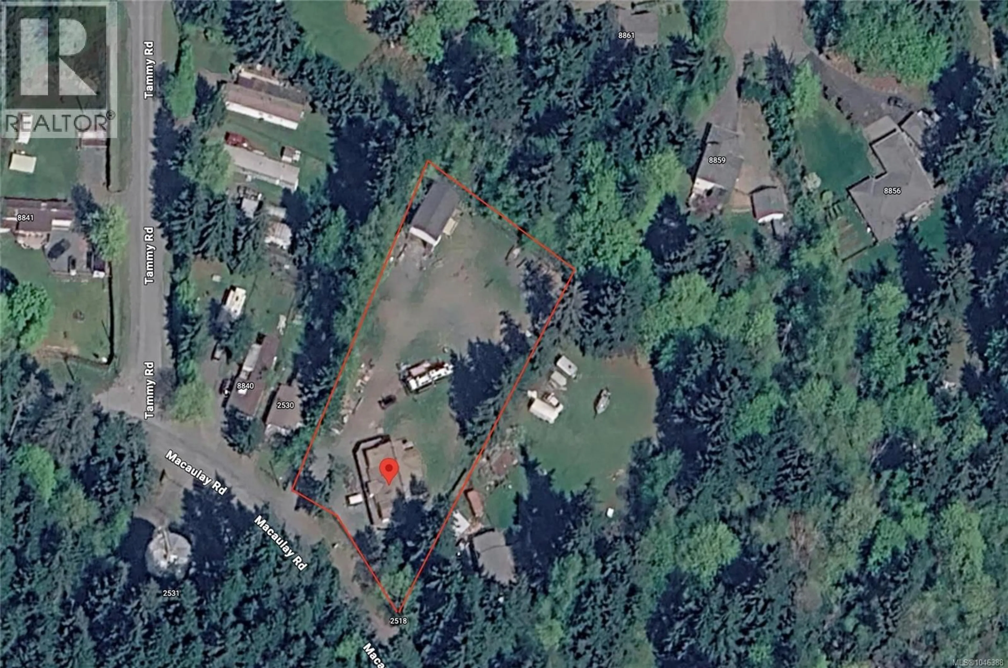 A pic from outside/outdoor area/front of a property/back of a property/a pic from drone, forest/trees view for 2524 MACAULAY ROAD, Black Creek British Columbia V9J1B5