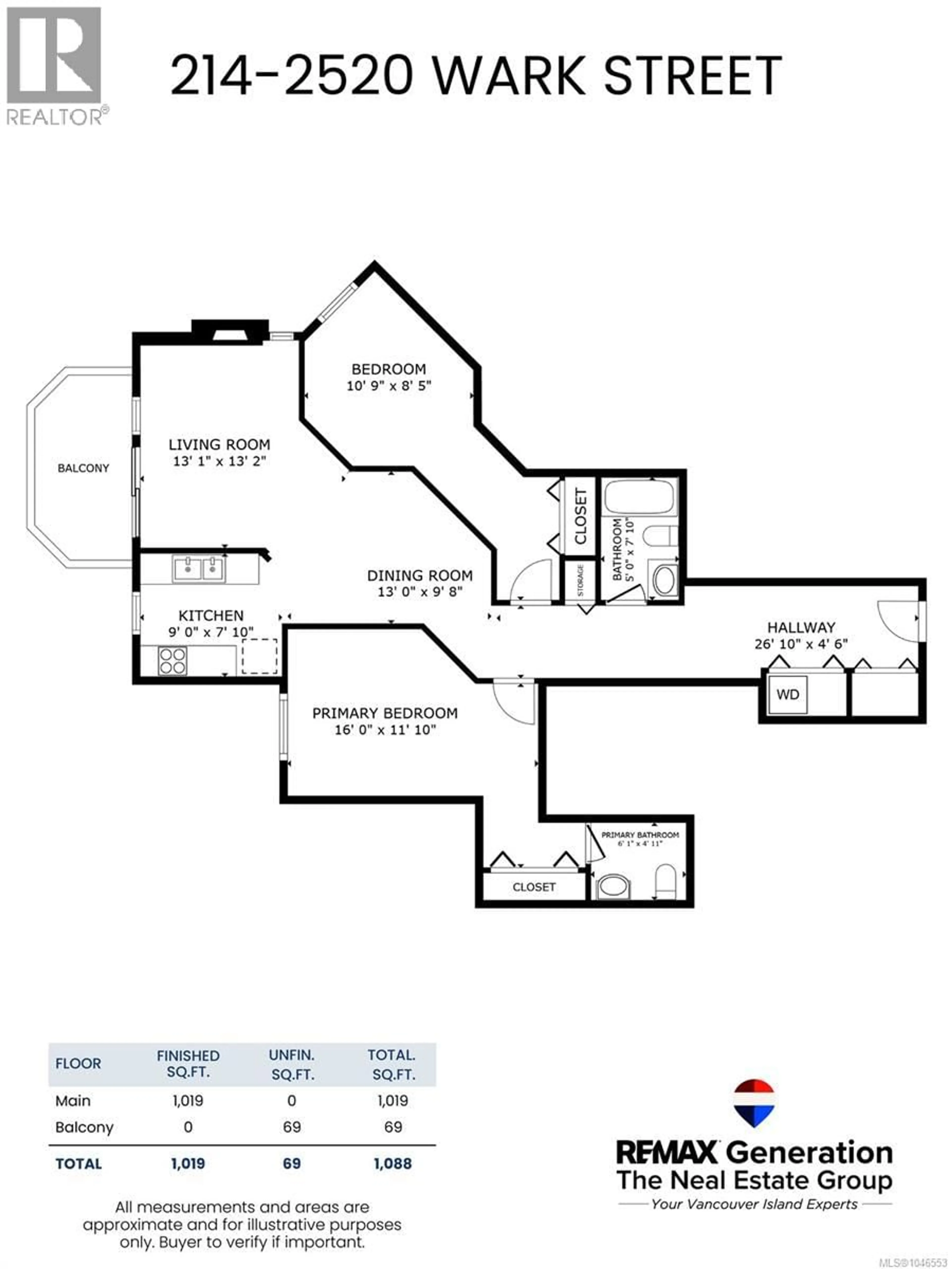 Floor plan for 214 - 2520 WARK STREET, Victoria British Columbia V8T5G6