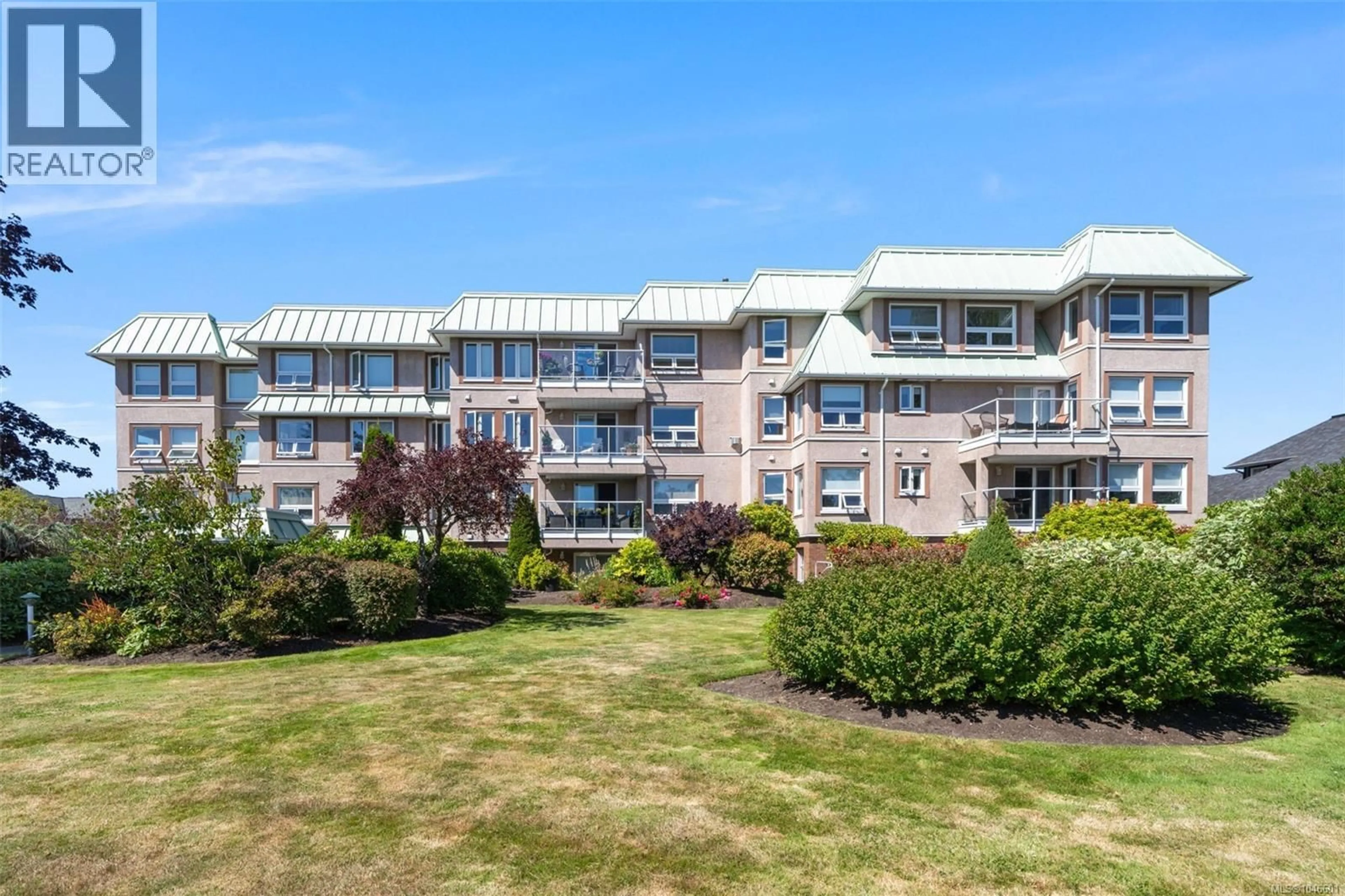 A pic from outside/outdoor area/front of a property/back of a property/a pic from drone, water/lake/river/ocean view for 310 - 9650 FIRST STREET, Sidney British Columbia V8L3C9