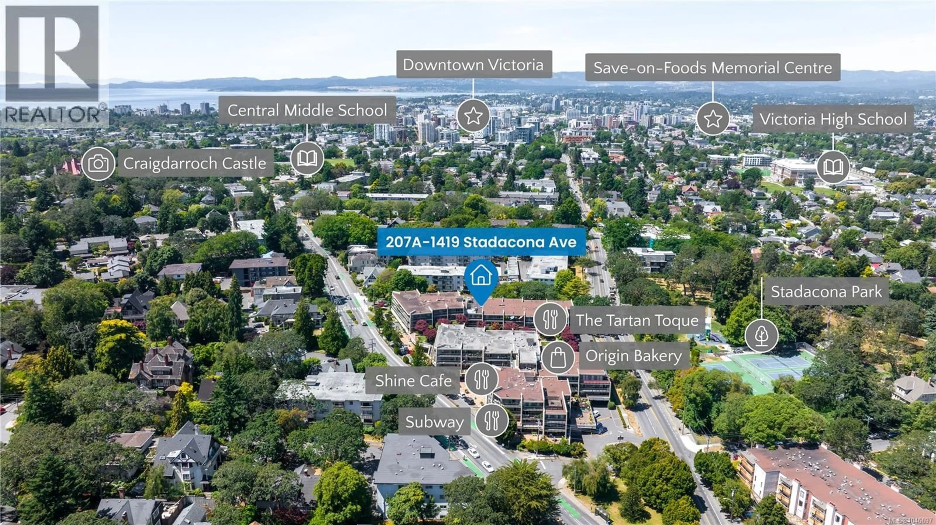 A pic from outside/outdoor area/front of a property/back of a property/a pic from drone, unknown for 207 - 1419 STADACONA AVENUE, Victoria British Columbia V8S5J3